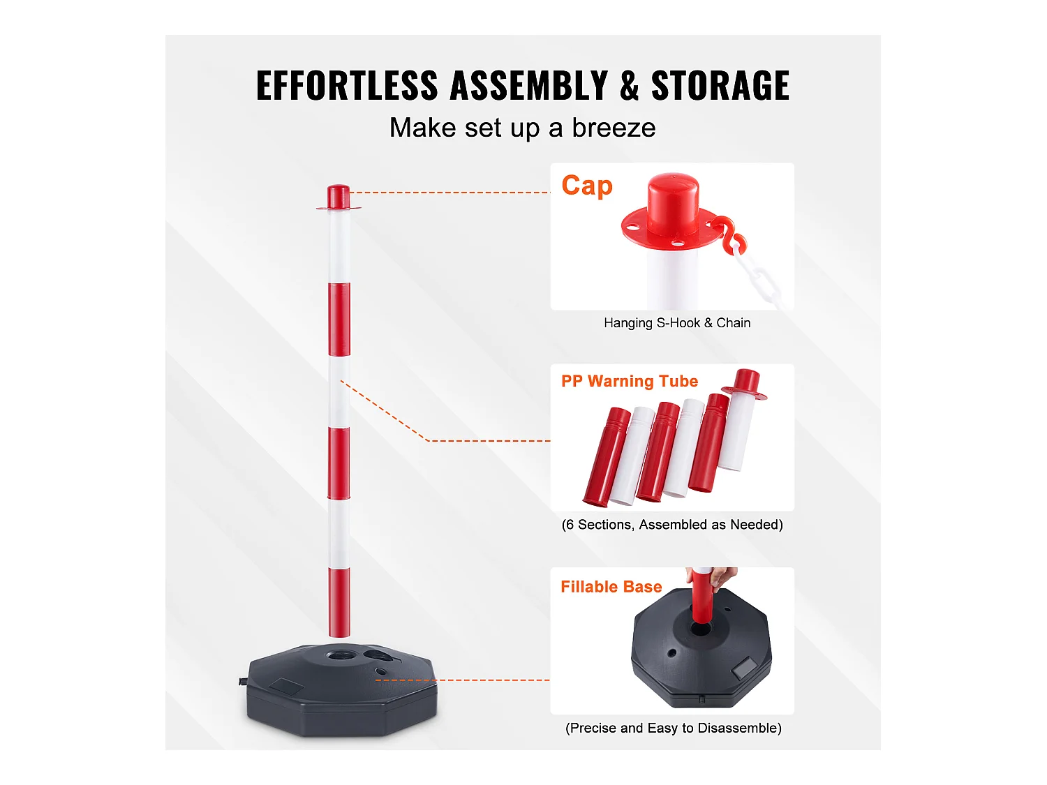 Verkeerspaal SucceBuy, 6 Stukken Verkeerspaal, Instelbare Hoogte, voor Verkeersbeheersing Bouwwerk Parkeerplaats