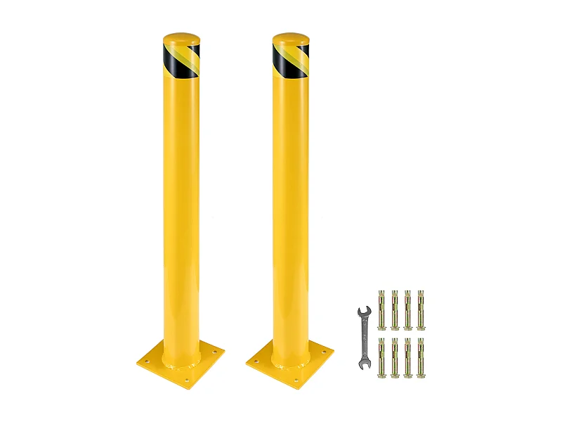 Veiligheidspaal SucceBuy, Veiligheidsbollard uit Staalbuis 107x14 cm 2 Stukken, voor Parkeerplaats, Voertuigen, Voetgangers, Scholen