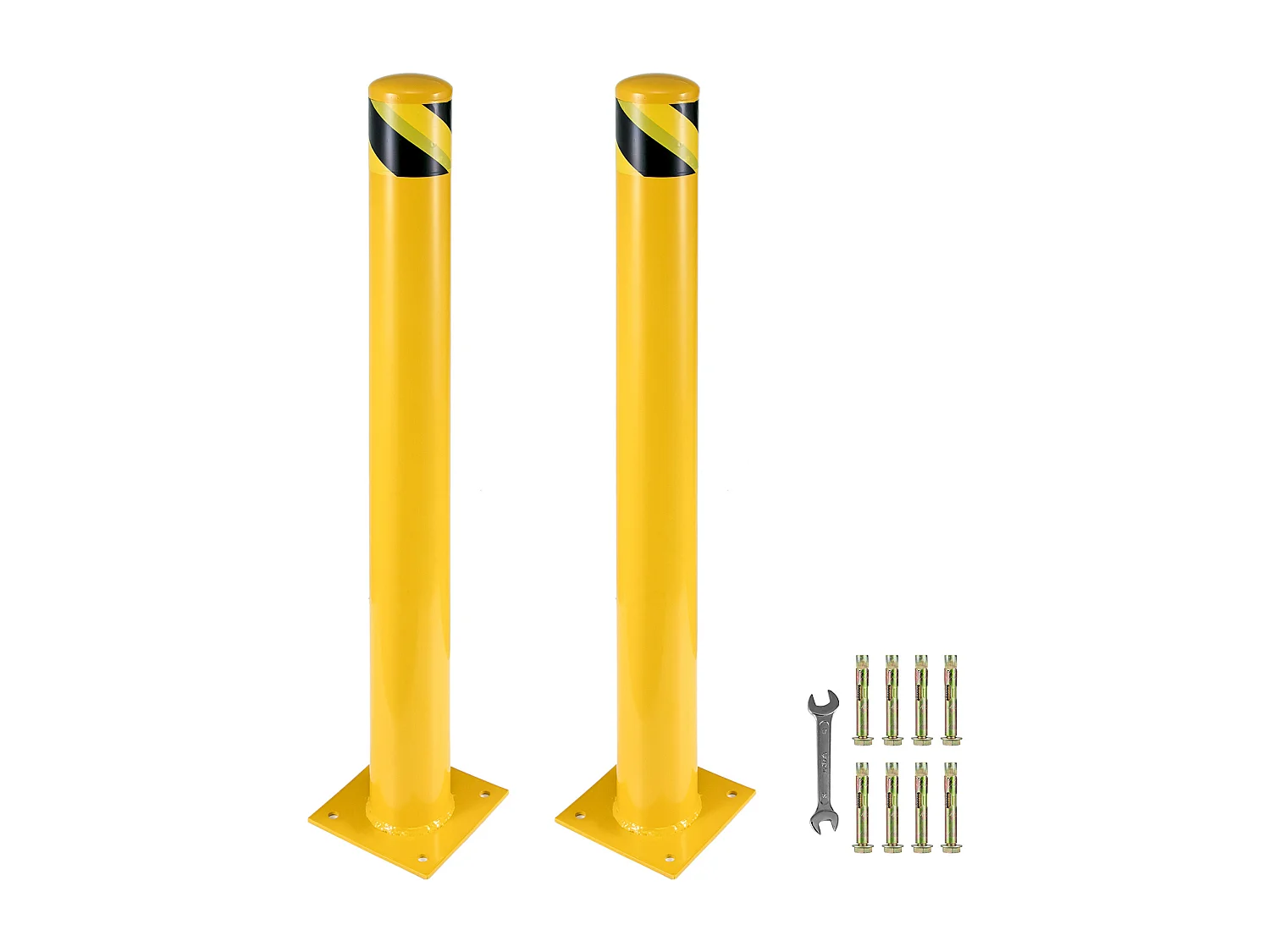 Veiligheidspaal SucceBuy, Veiligheidsbollard uit Staalbuis 107x14 cm 2 Stukken, voor Parkeerplaats, Voertuigen, Voetgangers, Scholen