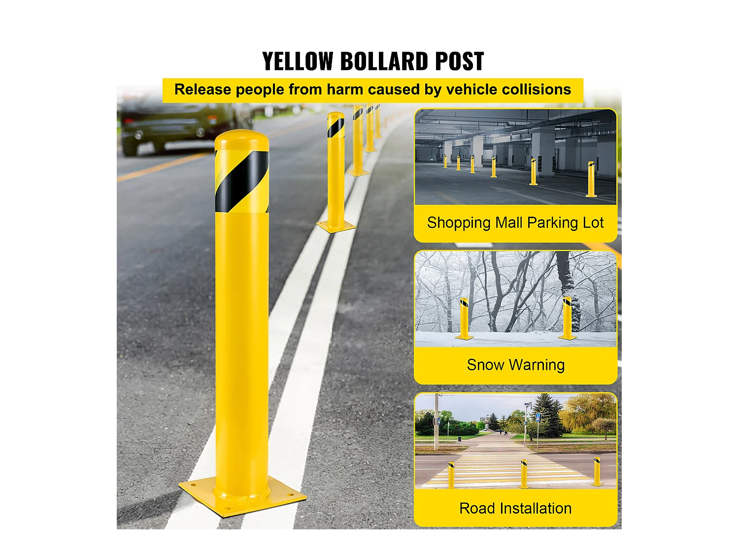 Veiligheidspaal SucceBuy, Veiligheidsbollard uit Staalbuis 107x14 cm 2 Stukken, voor Parkeerplaats, Voertuigen, Voetgangers, Scholen