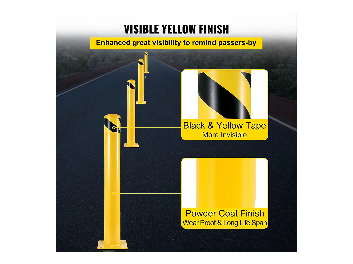 Veiligheidspaal SucceBuy, Veiligheidsbollard uit Staalbuis 107x14 cm 2 Stukken, voor Parkeerplaats, Voertuigen, Voetgangers, Scholen
