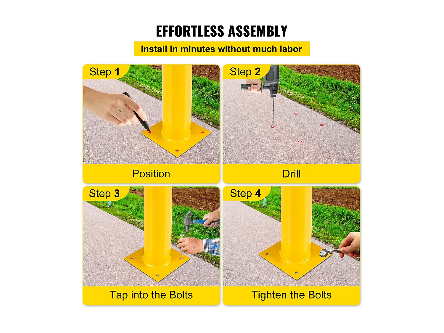 Veiligheidspaal SucceBuy, Veiligheidsbollard uit Staalbuis 107x14 cm 2 Stukken, voor Parkeerplaats, Voertuigen, Voetgangers, Scholen