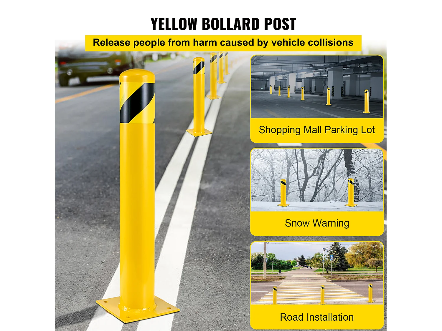 Veiligheidspaal SucceBuy, Veiligheidsbollard uit Staalbuis 107x14 cm 2 Stukken, voor Parkeerplaats, Voertuigen, Voetgangers, Scholen