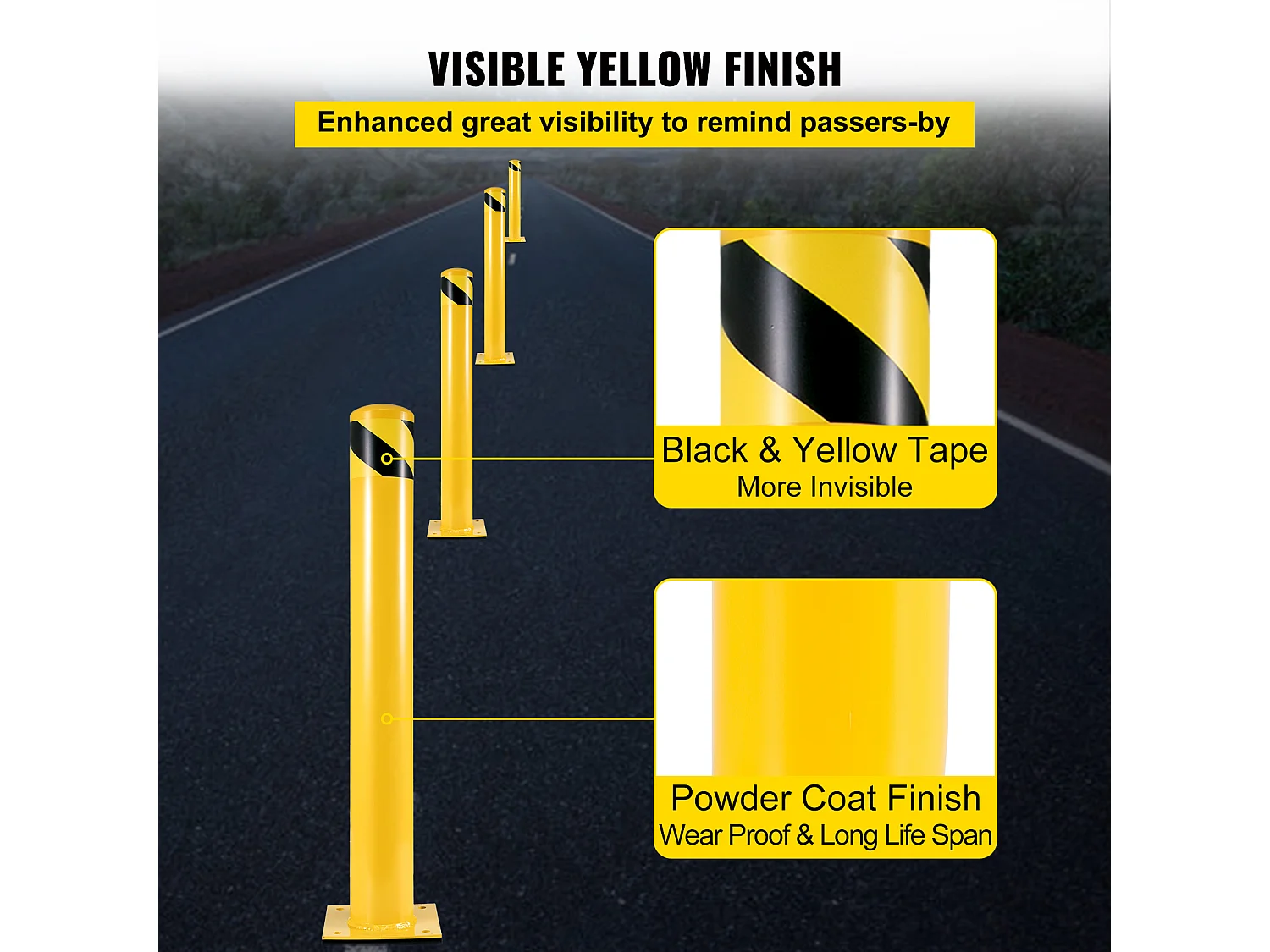 Veiligheidspaal SucceBuy, Veiligheidsbollard uit Staalbuis 107x14 cm 2 Stukken, voor Parkeerplaats, Voertuigen, Voetgangers, Scholen