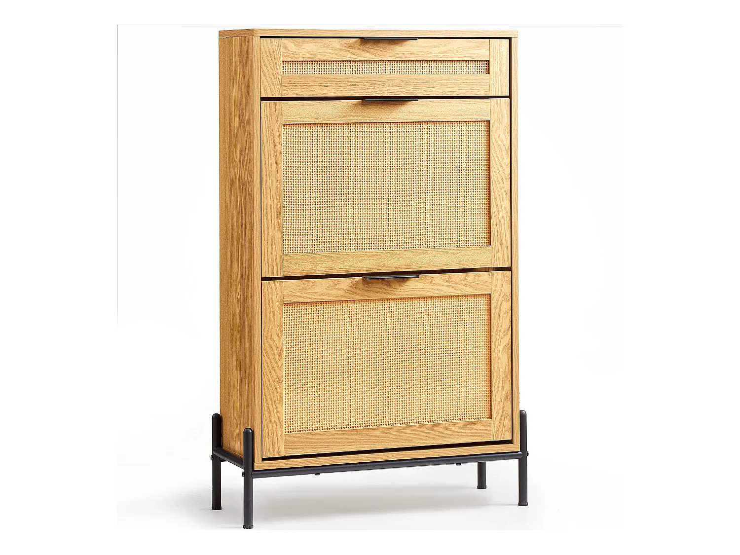 Meuble à Chaussures SucceBuy en Rotin avec 2 Tiroirs Rabattables et 1 Tiroir Coulissant