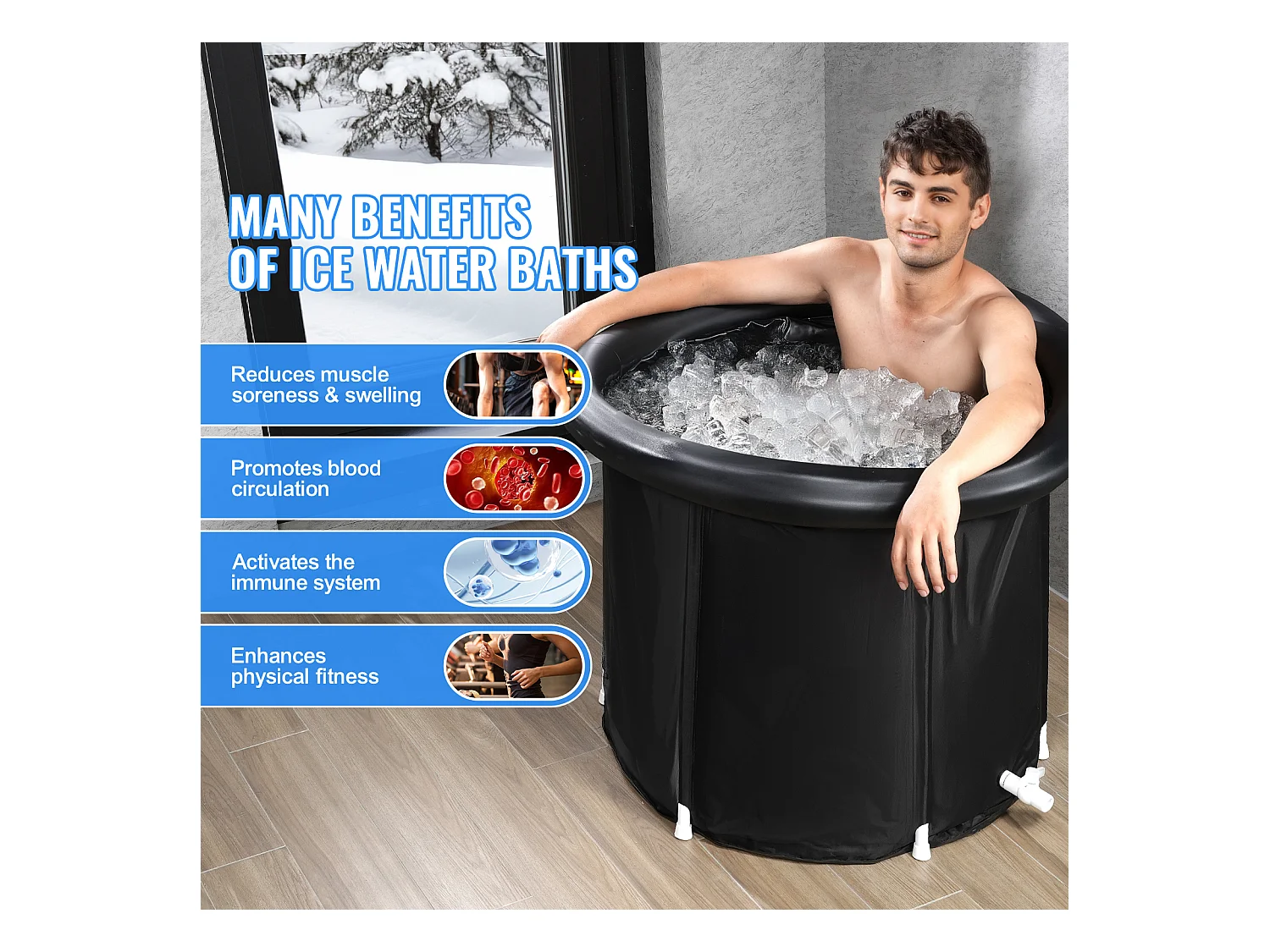 Baignoire à Glace SucceBuy, Bain Froid Portable 85 x 75 cm 330 L, avec Couvercle, pour Adulte, Extérieur, Maison, Salle de Sport