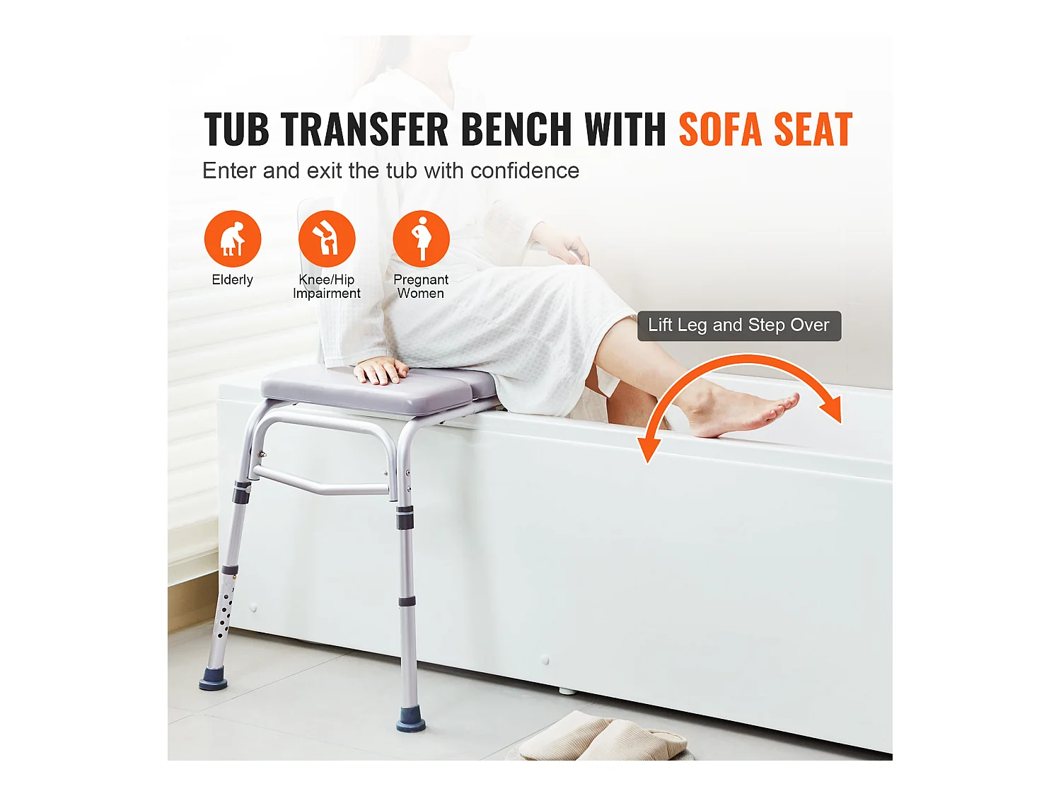 Asiento de Ducha SucceBuy | Banco de Transferencia de Bañera, respaldo Reversible, 226,8 kg