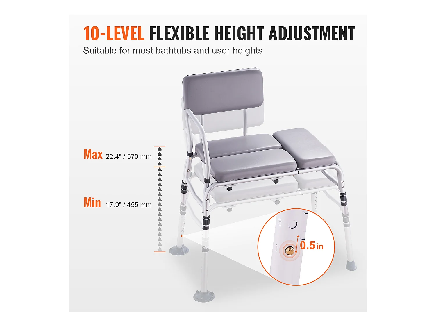 Asiento de Ducha SucceBuy | Banco de Transferencia de Bañera, respaldo Reversible, 226,8 kg