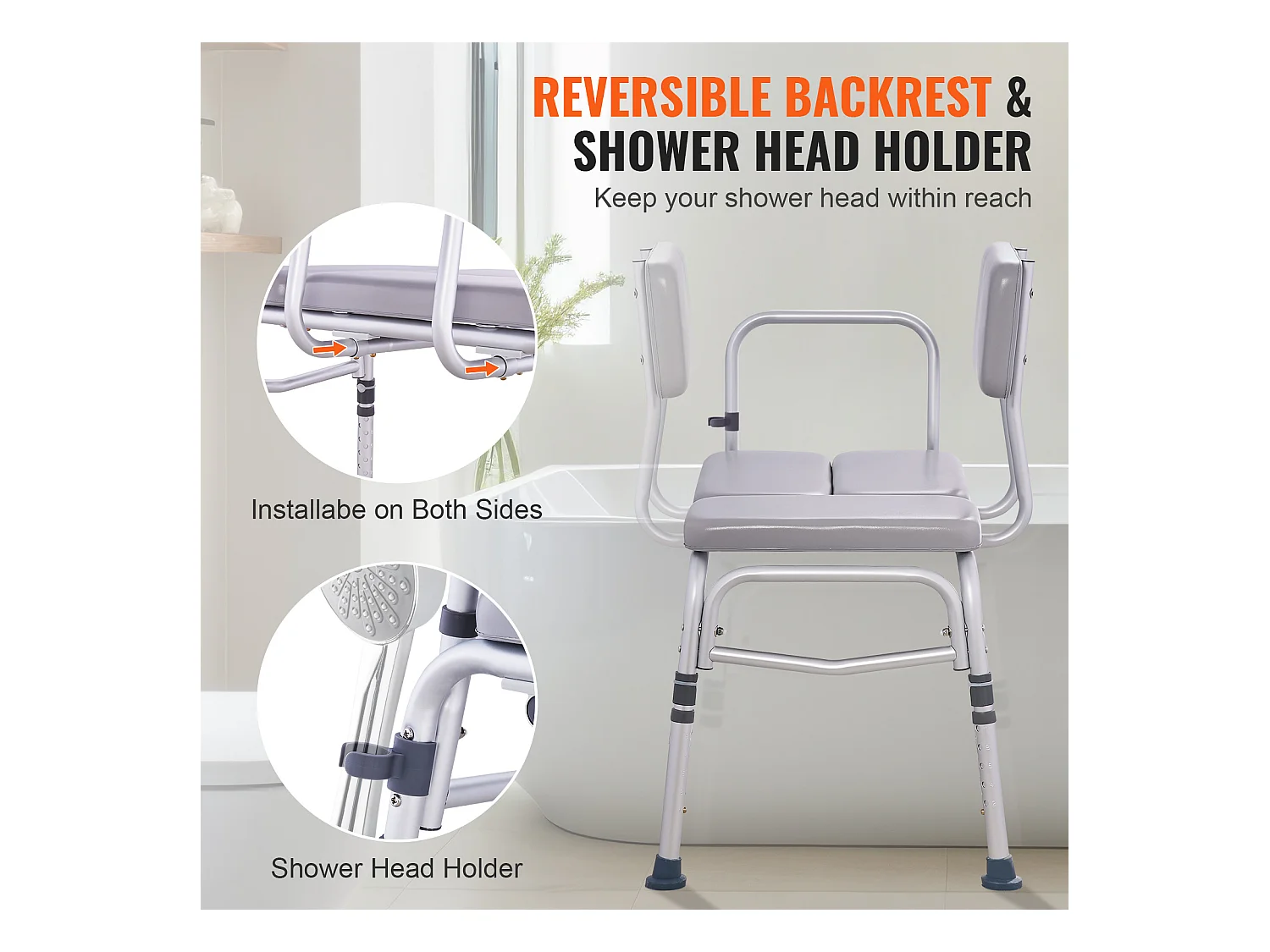 Asiento de Ducha SucceBuy | Banco de Transferencia de Bañera, respaldo Reversible, 226,8 kg