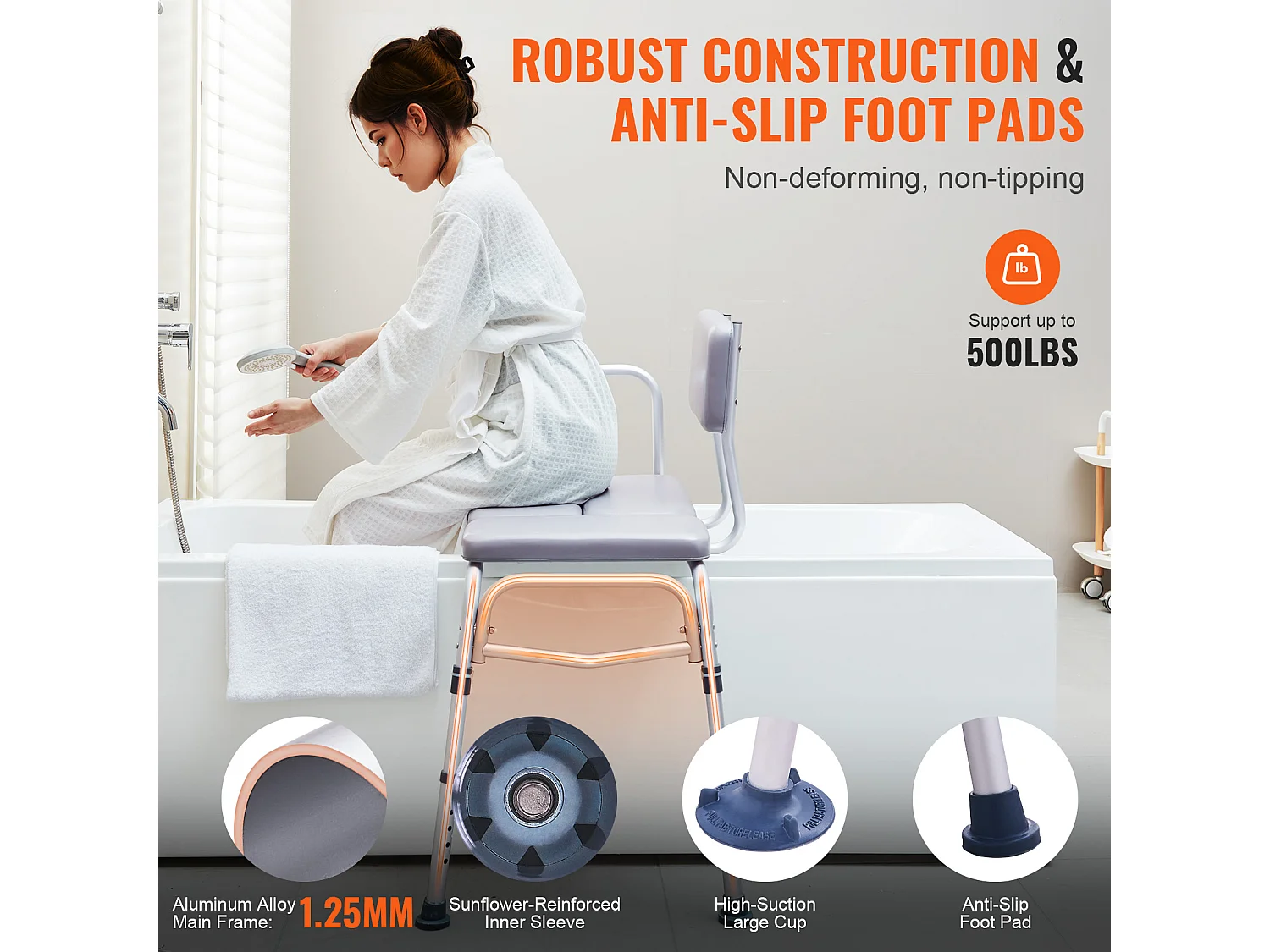 Sedile per Doccia SucceBuy | Banco di Trasferimento per Bagno, Schienale Ribaltabile, 226,8 kg