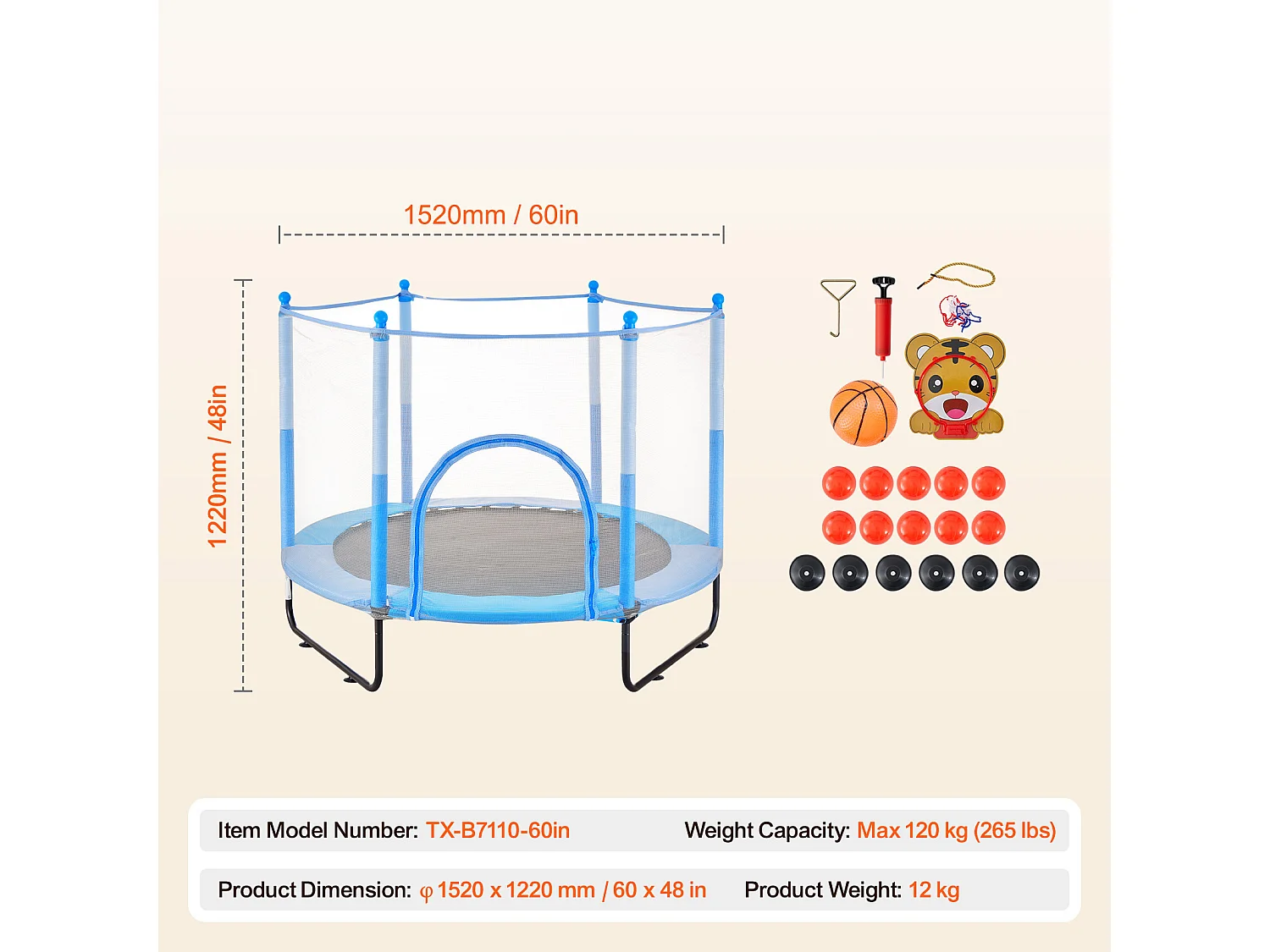 Trampoline SucceBuy Trampoline pour Enfants 152.5CM, Mini Trampoline pour Tout-Petits avec Filet, Intérieur et Extérieur