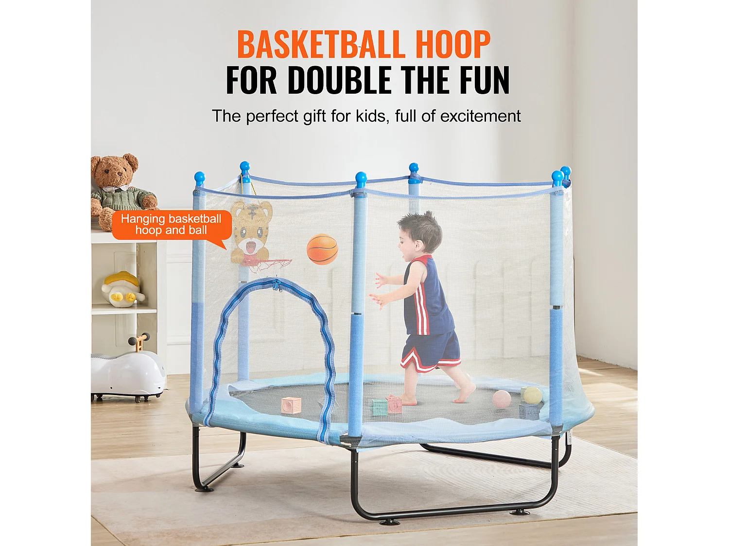 Trampoline SucceBuy Trampoline pour Enfants 152.5CM, Mini Trampoline pour Tout-Petits avec Filet, Intérieur et Extérieur