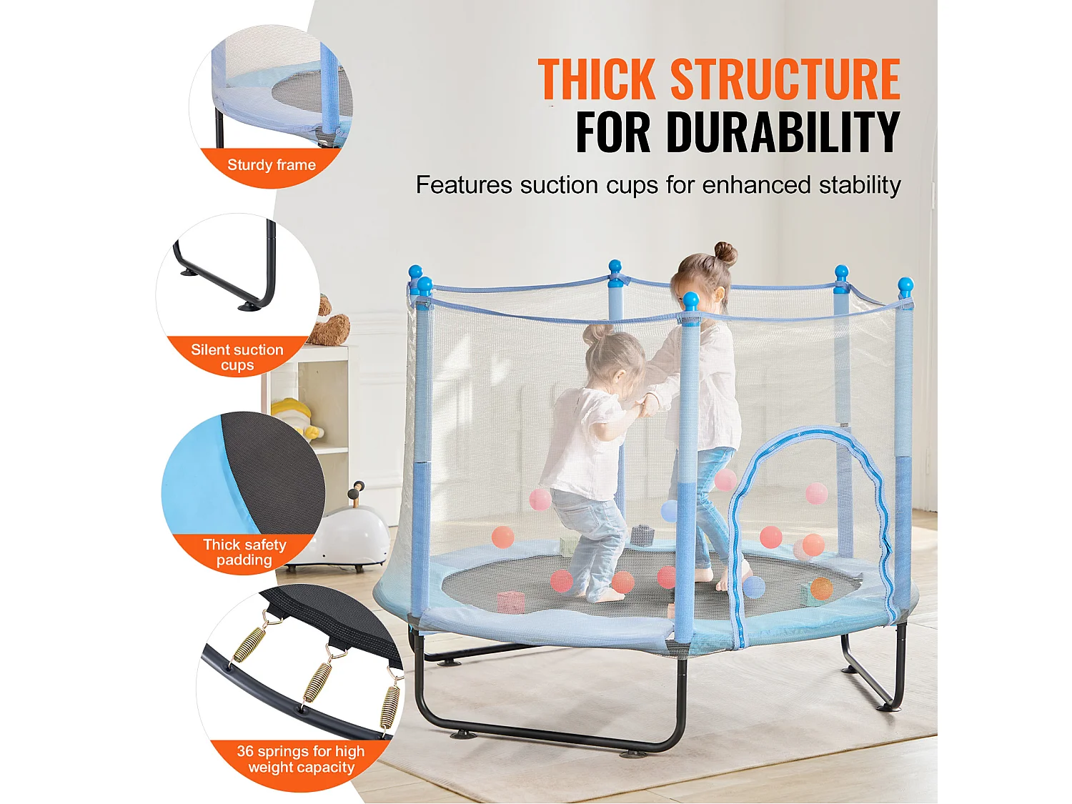 Trampoline SucceBuy Trampoline pour Enfants 152.5CM, Mini Trampoline pour Tout-Petits avec Filet, Intérieur et Extérieur