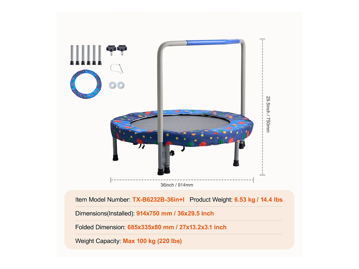 Trampoline SucceBuy Trampoline 91.5cm pour Enfants, Mini Trampoline Pliable pour Tout-Petits pour une Utilisation Intérieure et Extérieure