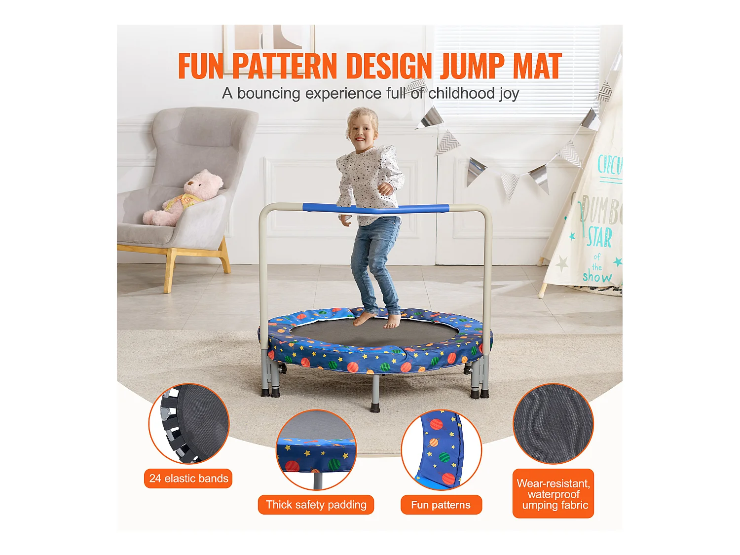 Trampoline SucceBuy Trampoline 91.5cm pour Enfants, Mini Trampoline Pliable pour Tout-Petits pour une Utilisation Intérieure et Extérieure