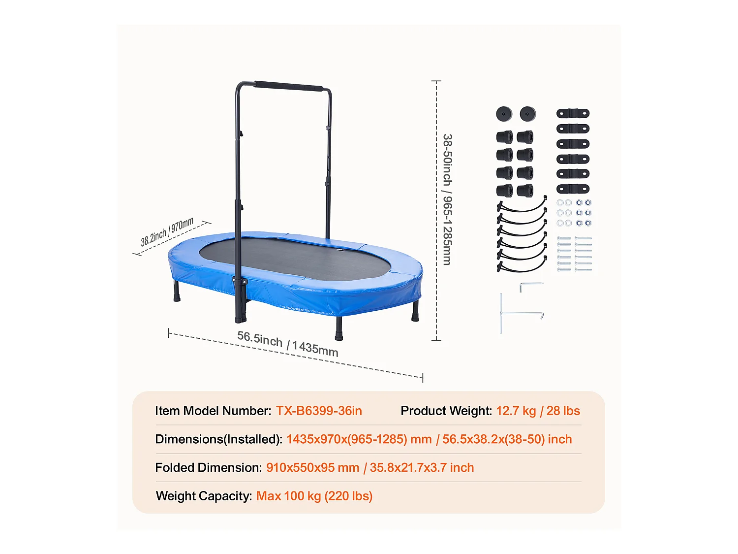 Trampoline SucceBuy Trampoline 142cm pour Enfants, Mini Trampoline Pliable pour Tout-Petits pour une Utilisation Intérieure et Extérieure