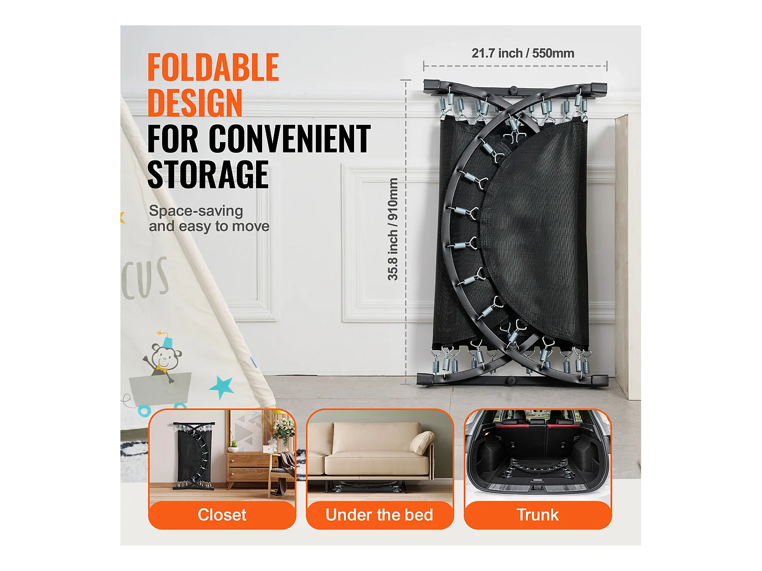 Trampoline SucceBuy Trampoline 142cm pour Enfants, Mini Trampoline Pliable pour Tout-Petits pour une Utilisation Intérieure et Extérieure