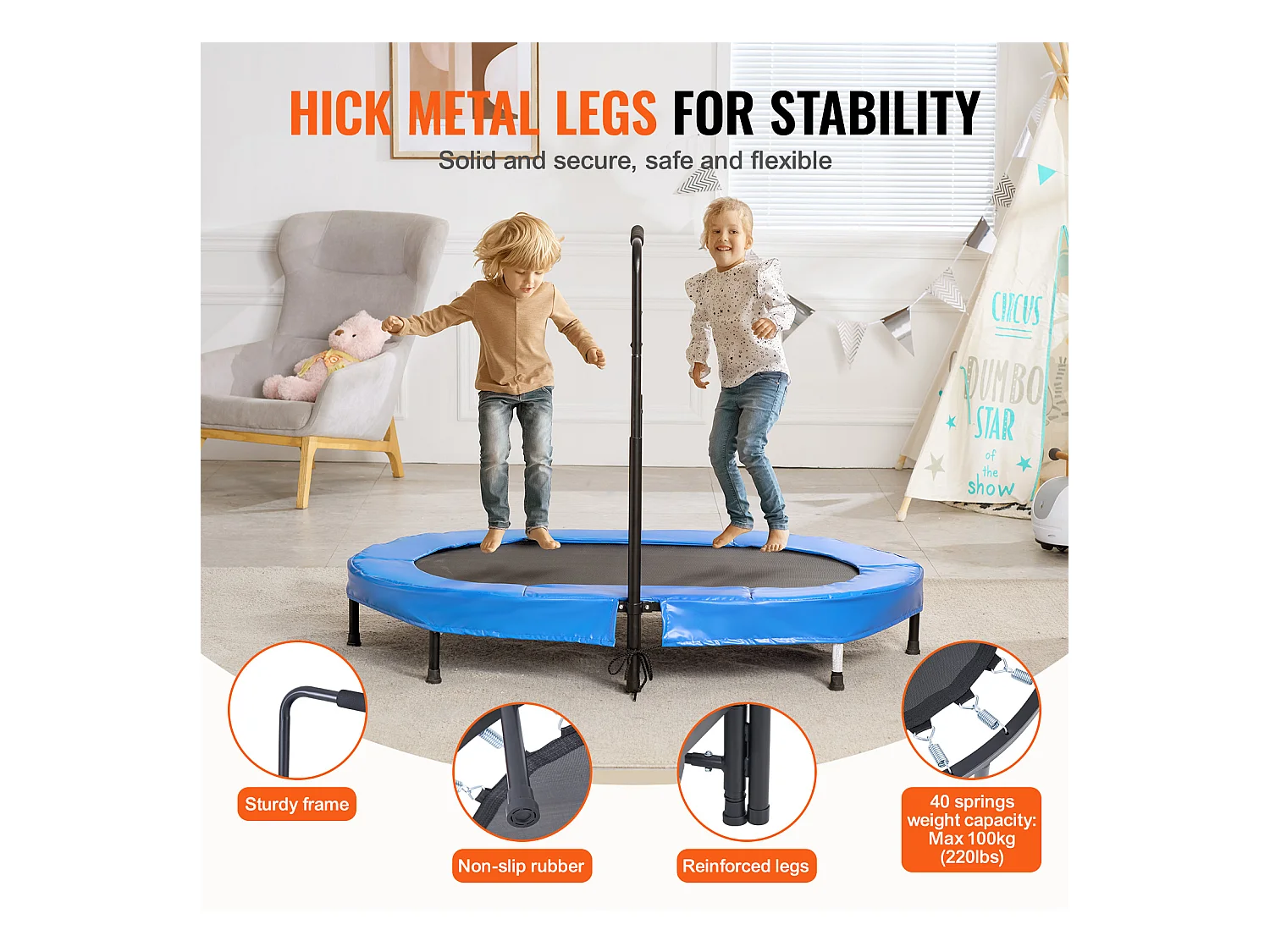 Trampoline SucceBuy Trampoline 142cm pour Enfants, Mini Trampoline Pliable pour Tout-Petits pour une Utilisation Intérieure et Extérieure