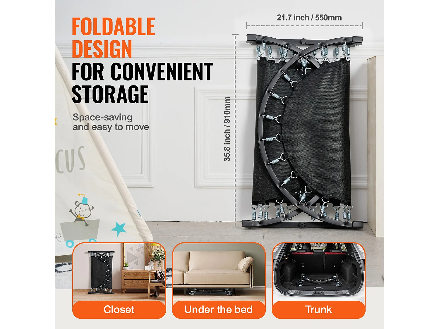 Trampoline SucceBuy Trampoline 142cm pour Enfants, Mini Trampoline Pliable pour Tout-Petits pour une Utilisation Intérieure et Extérieure