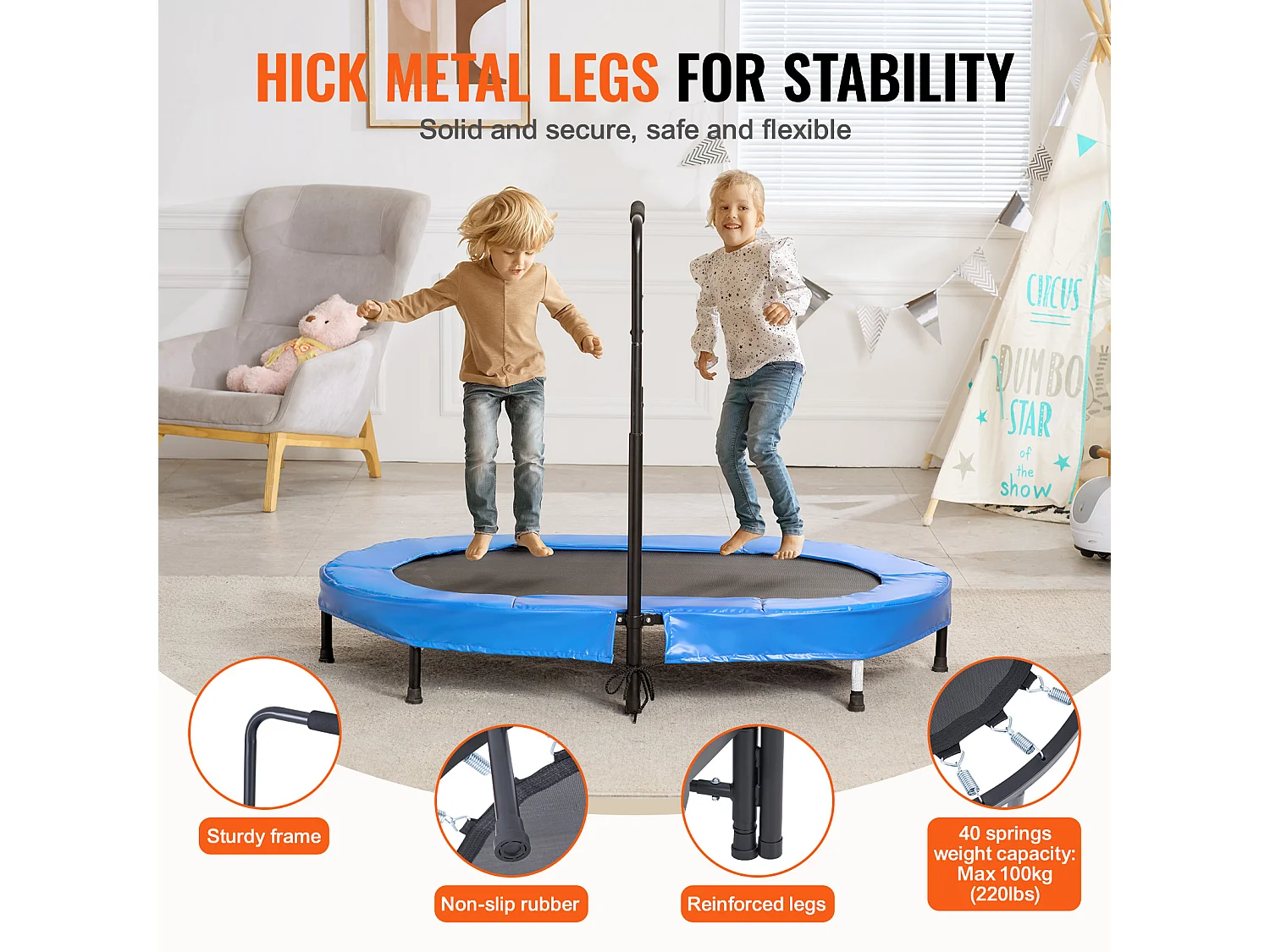 Trampoline SucceBuy Trampoline 142cm pour Enfants, Mini Trampoline Pliable pour Tout-Petits pour une Utilisation Intérieure et Extérieure