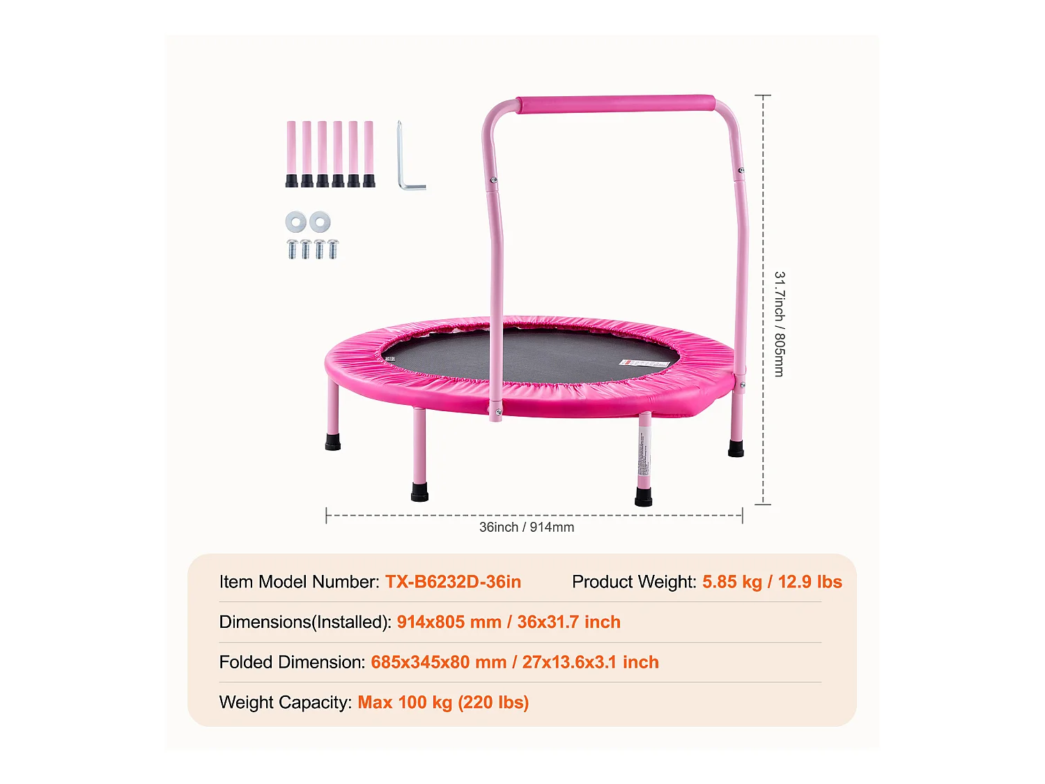 Trampoline SucceBuy Trampoline 91,5 cm Kindertrampoline voor Plezier