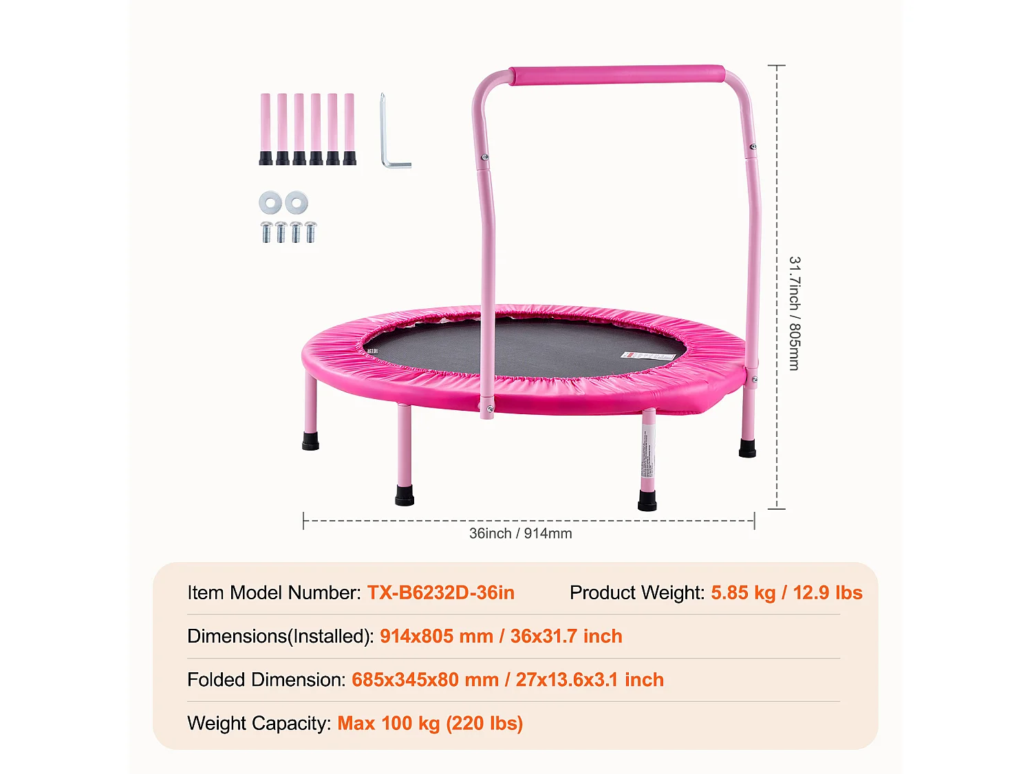 Trampoline SucceBuy Trampoline pour enfants 91.5cm pour S'amuser