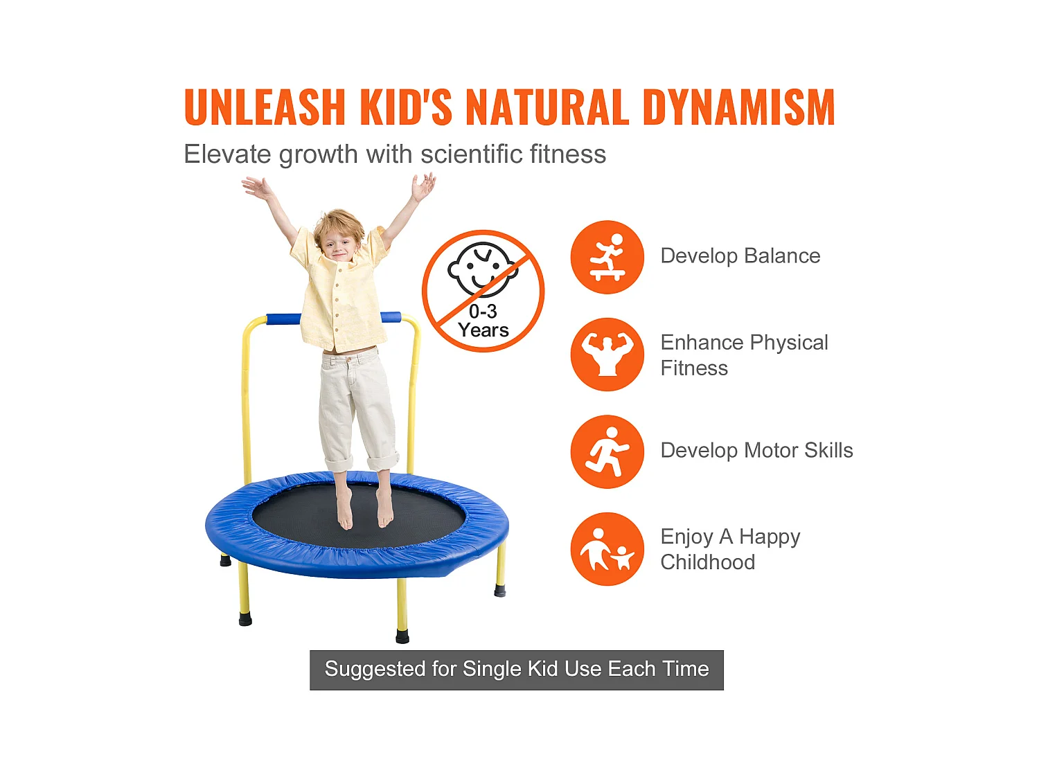 Trampoline SucceBuy Trampoline 3 pieds pour Enfants Intérieur/Extérieur Pliable