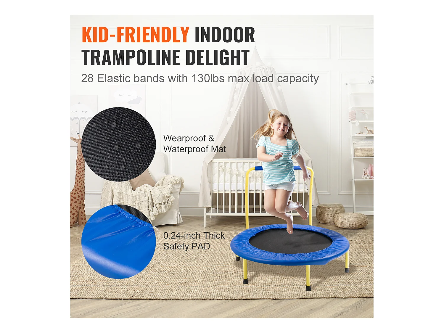 Trampoline SucceBuy Trampoline 3 pieds pour Enfants Intérieur/Extérieur Pliable