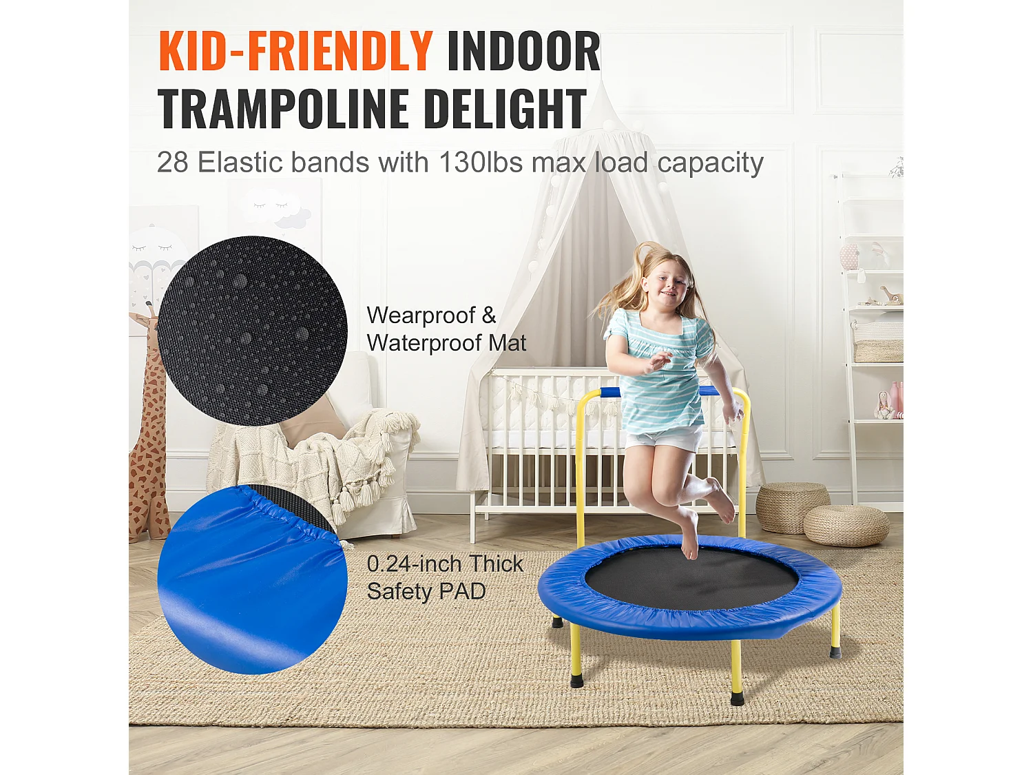 Trampoline SucceBuy Trampoline 3 pieds pour Enfants Intérieur/Extérieur Pliable