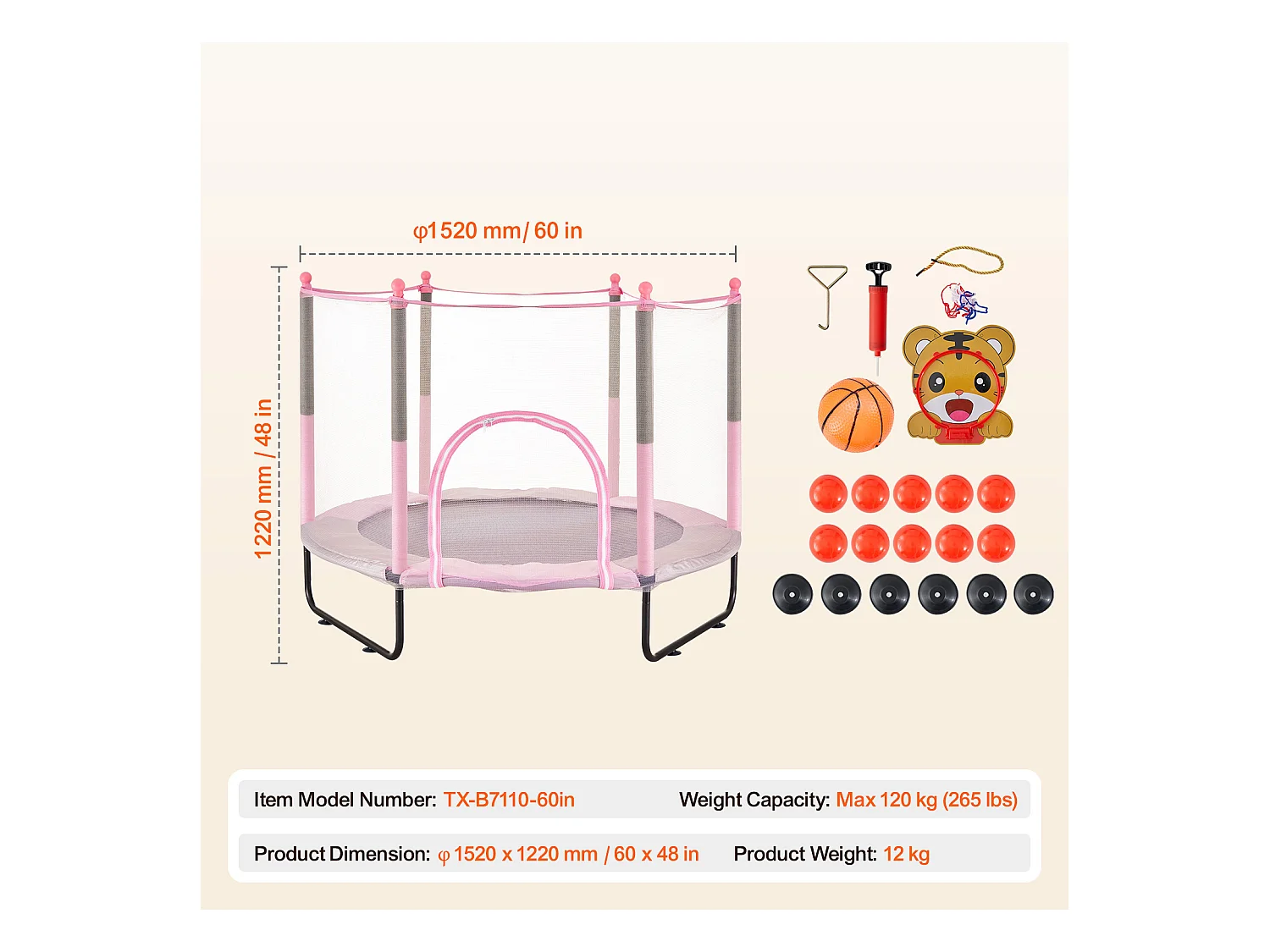 Trampoline SucceBuy Trampoline pour Enfants 152.5cm, Mini-Tout-Petit avec Filet, Intérieur/Extérieur
