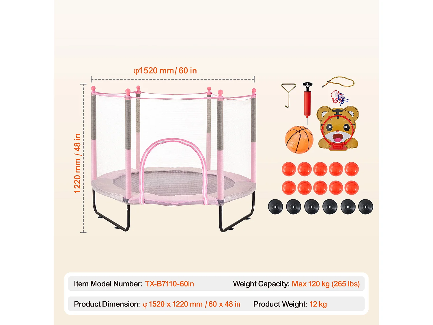 Trampolim SucceBuy Trampolim para Crianças 152.5CM Mini Trampolim para Crianças com Rede de Proteção para Interior/Exterior