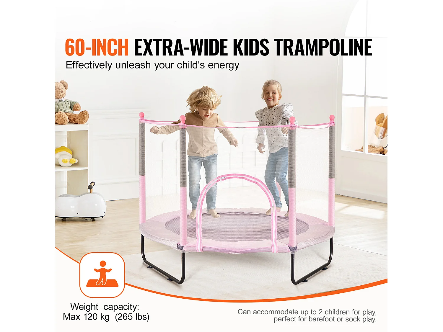 Trampolim SucceBuy Trampolim para Crianças 152.5CM Mini Trampolim para Crianças com Rede de Proteção para Interior/Exterior