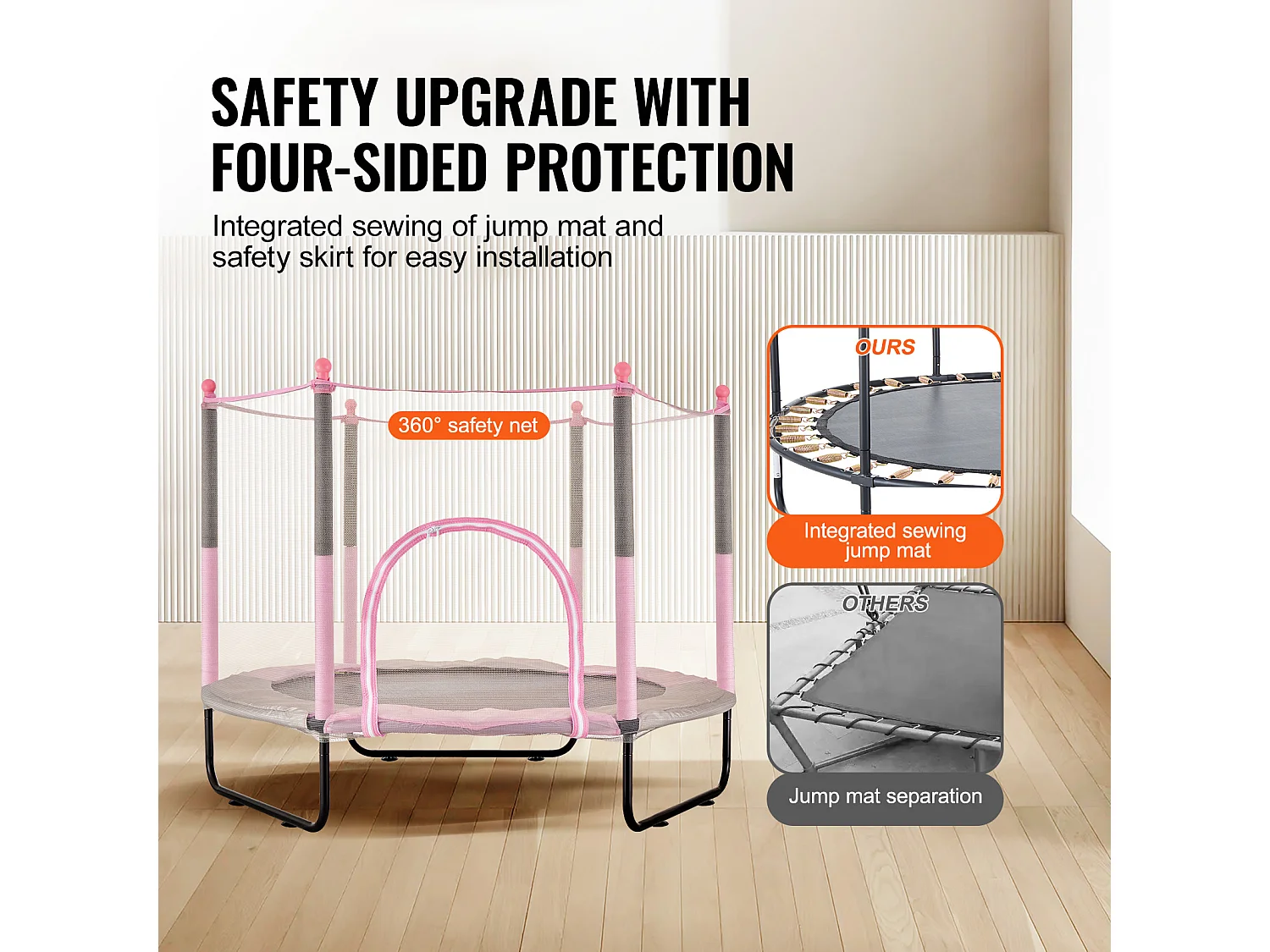 Trampolim SucceBuy Trampolim para Crianças 152.5CM Mini Trampolim para Crianças com Rede de Proteção para Interior/Exterior