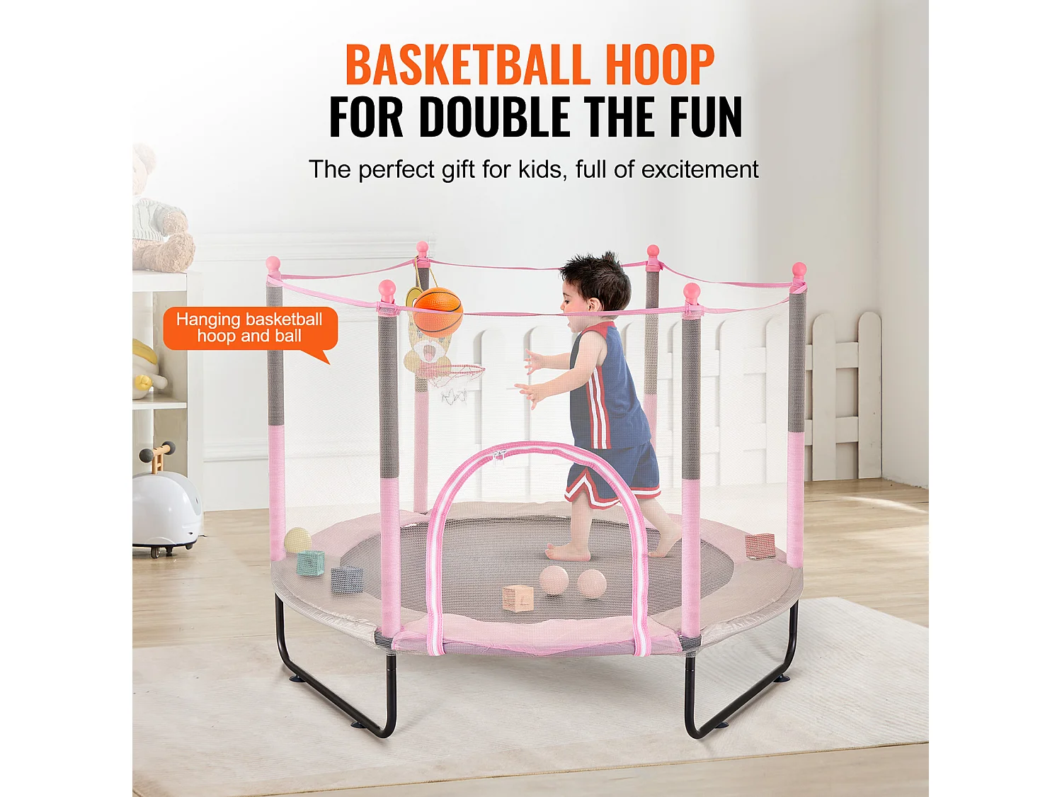 Trampolim SucceBuy Trampolim para Crianças 152.5CM Mini Trampolim para Crianças com Rede de Proteção para Interior/Exterior