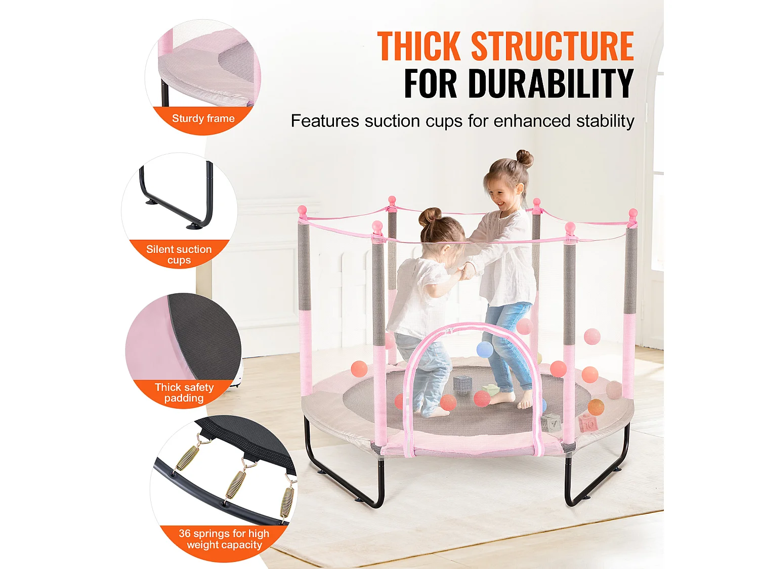 Trampolim SucceBuy Trampolim para Crianças 152.5CM Mini Trampolim para Crianças com Rede de Proteção para Interior/Exterior