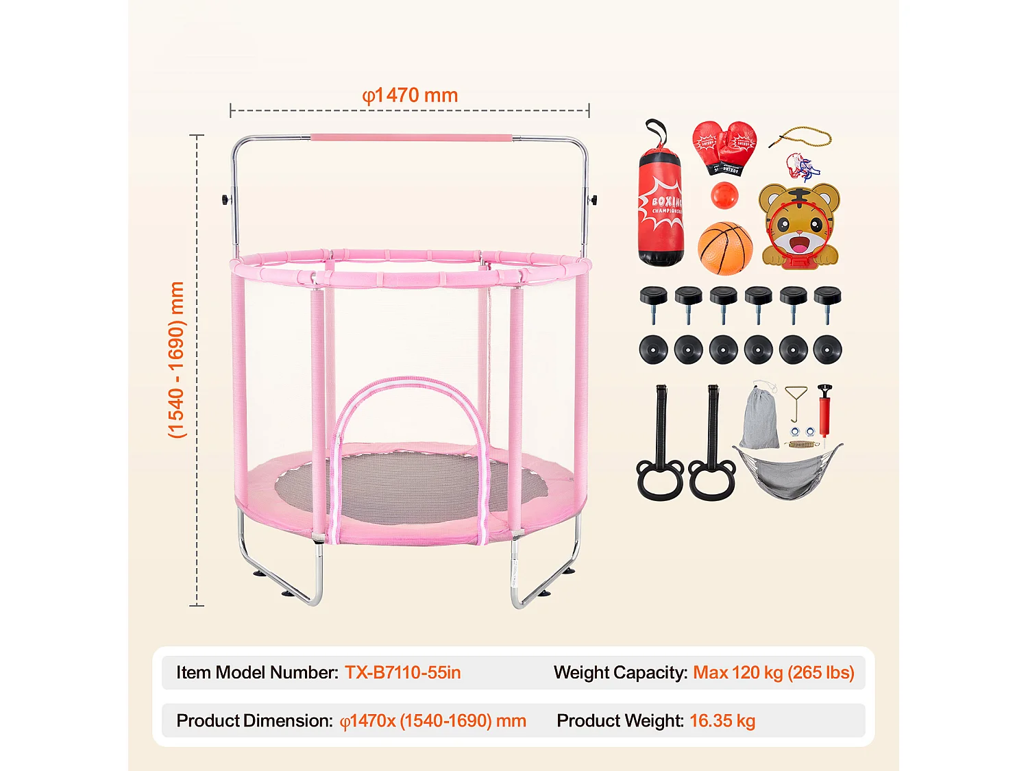 Trampolim SucceBuy Trampolim Infantil 140 cm, Mini Trampolim Infantil com Rede de Proteção, Interior e Exterior