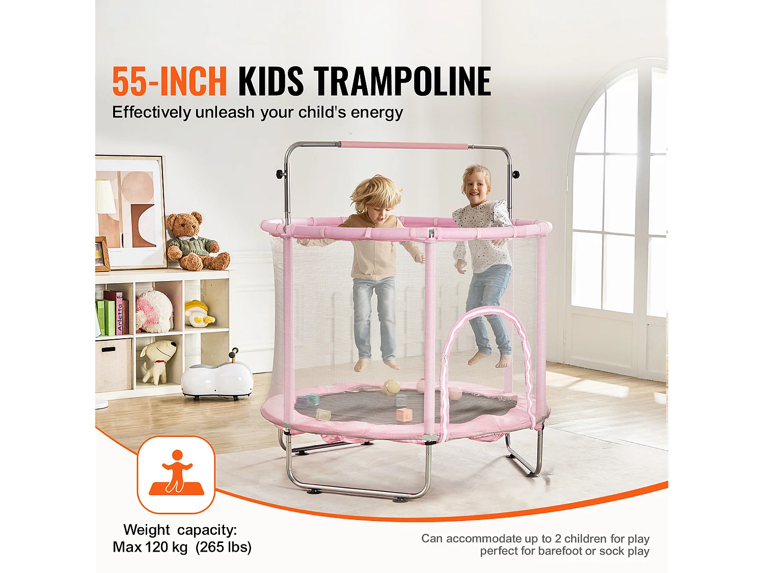 Trampolim SucceBuy Trampolim Infantil 140 cm, Mini Trampolim Infantil com Rede de Proteção, Interior e Exterior