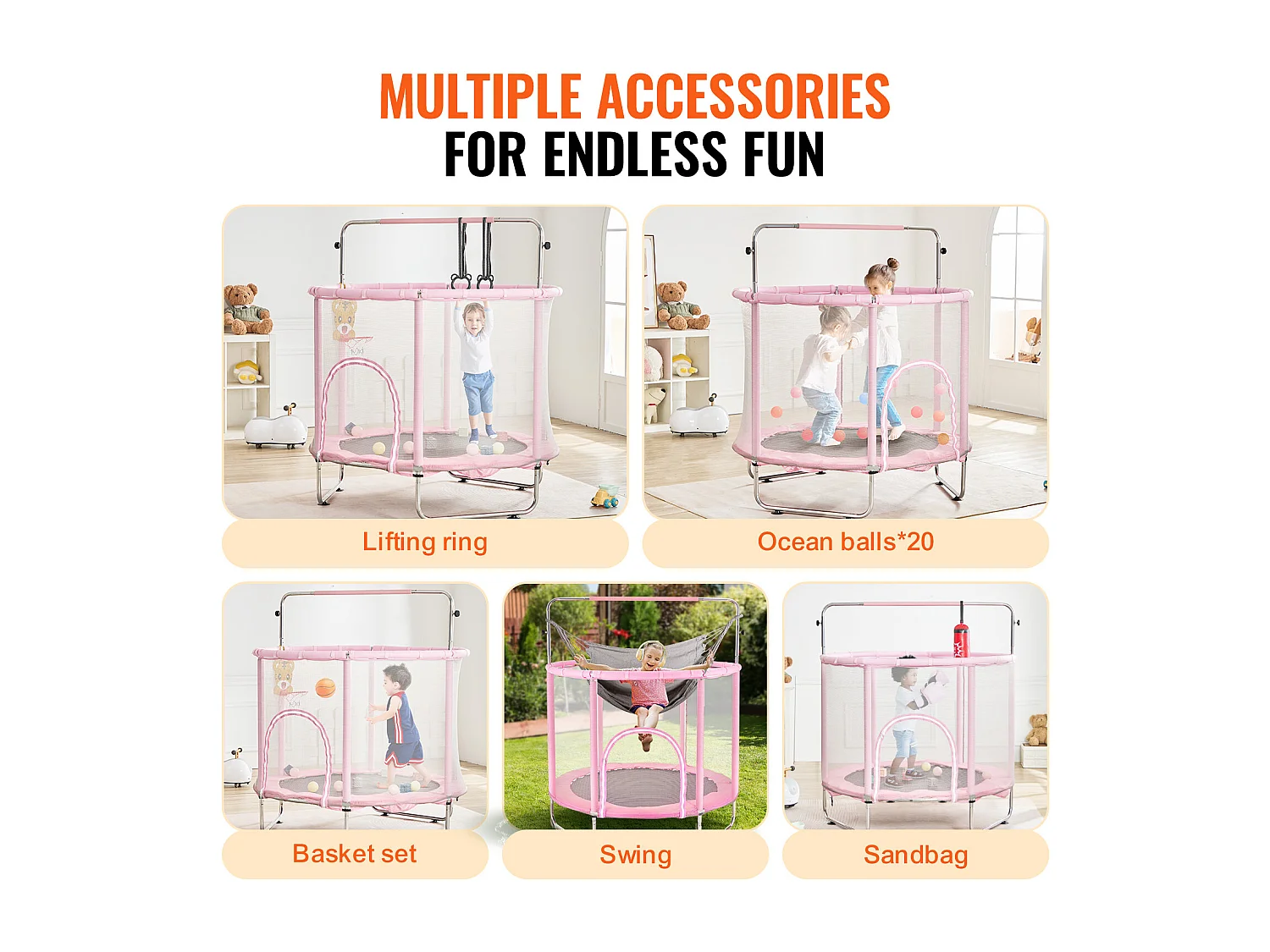 Trampolim SucceBuy Trampolim Infantil 140 cm, Mini Trampolim Infantil com Rede de Proteção, Interior e Exterior