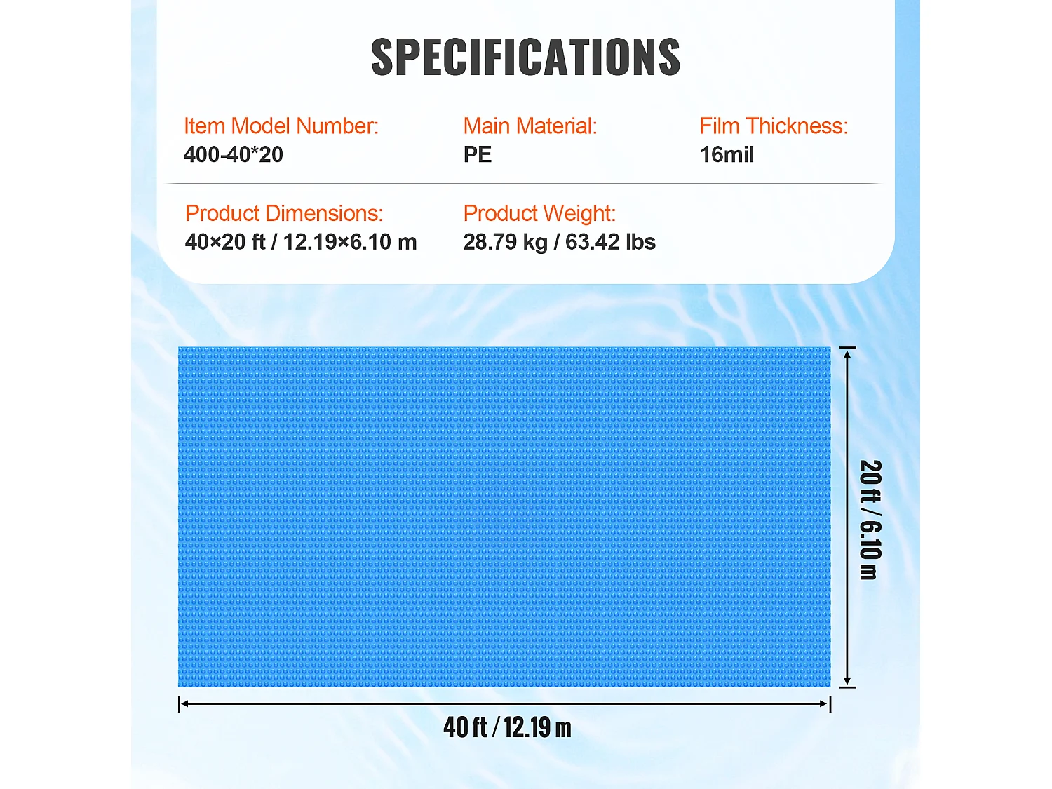 Poolabdeckung, SucceBuy 1219×610 cm Solar-Poolabdeckung für Pools 16 mil