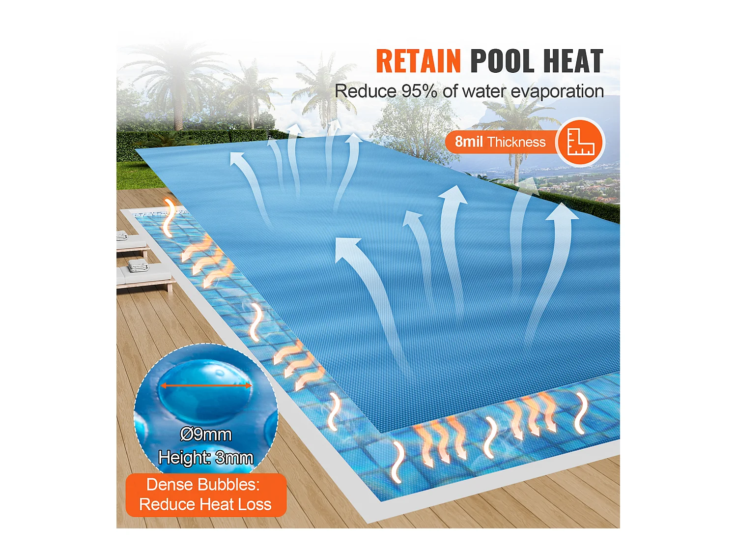 Couverture de Piscine, SucceBuy Couverture de Piscine Solaire Rectangulaire de 732 x 366 cm pour Piscines, Couverture Solaire de Piscine Enterrée et Hors Sol, 8 mil