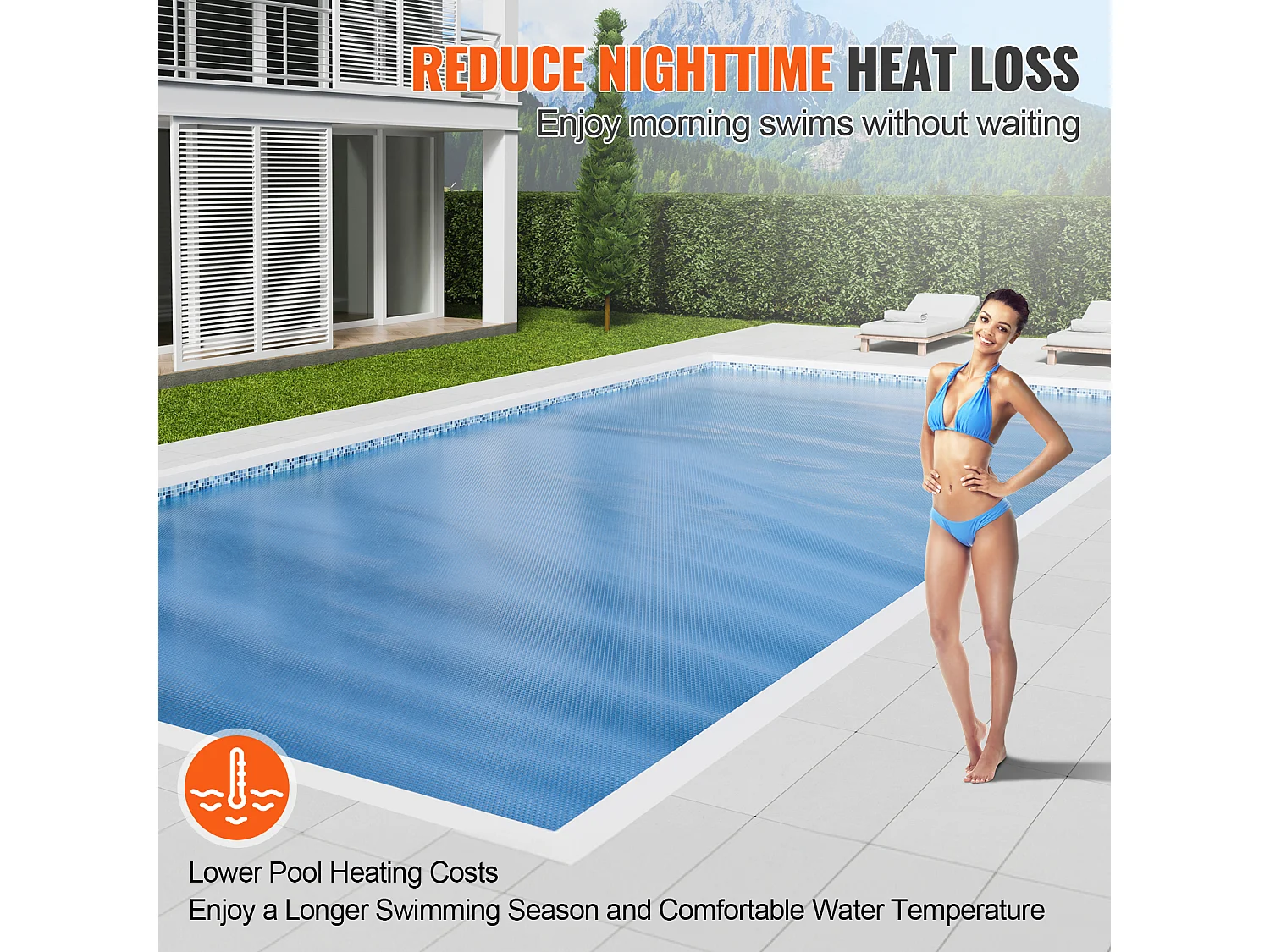 Couverture de Piscine, SucceBuy Couverture Solaire pour Piscine 732 x 366 cm, Couverture de 12 mil pour Piscines Creusées et Hors Sol