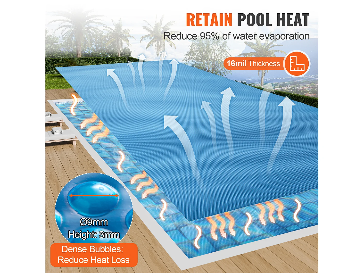 Couverture de Piscine, SucceBuy Couverture Solaire pour Piscine 853 x 427 cm, Piscines Hors Sol Creusées, 16 mil