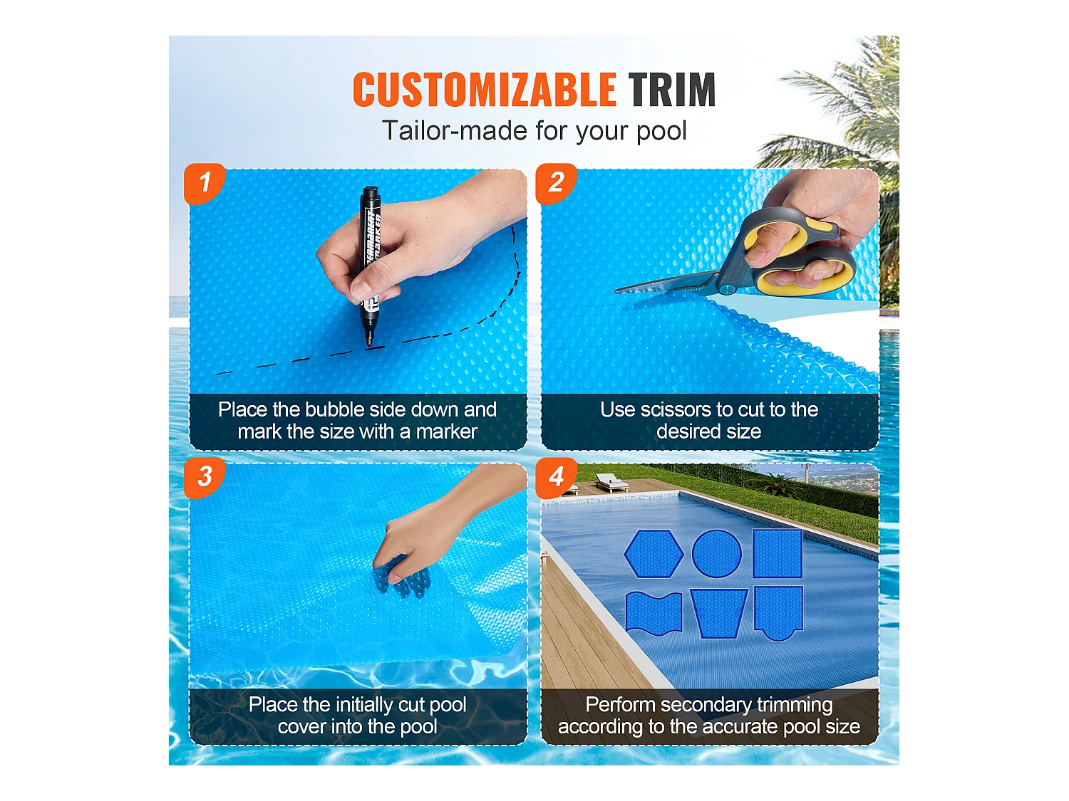 Poolabdeckung, SucceBuy 853 x 427 cm Solar-Poolabdeckung für Pools 12 mil