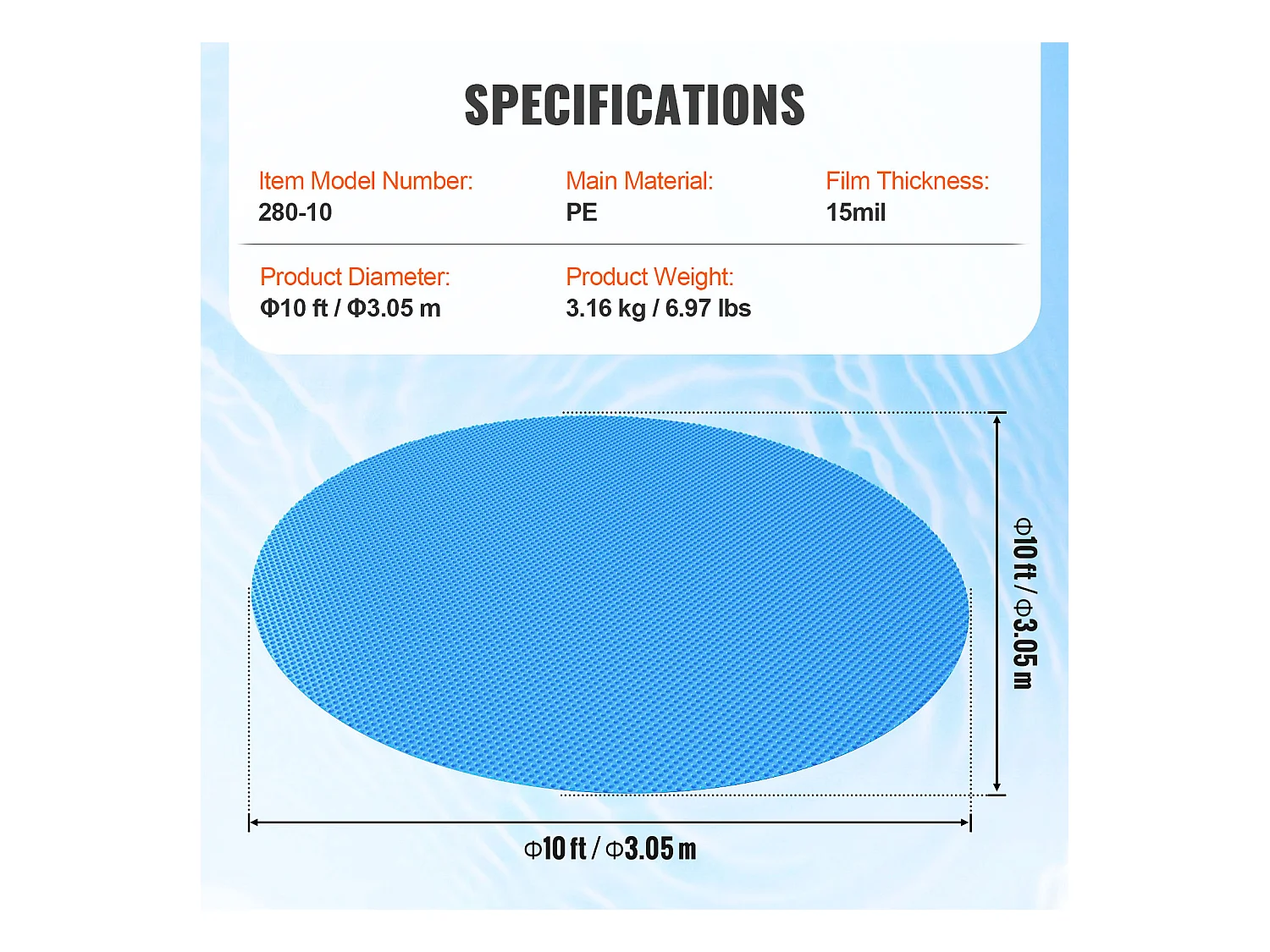 Couverture de Piscine, SucceBuy Couverture de Piscine Solaire Φ305 cm Ronde pour Piscines