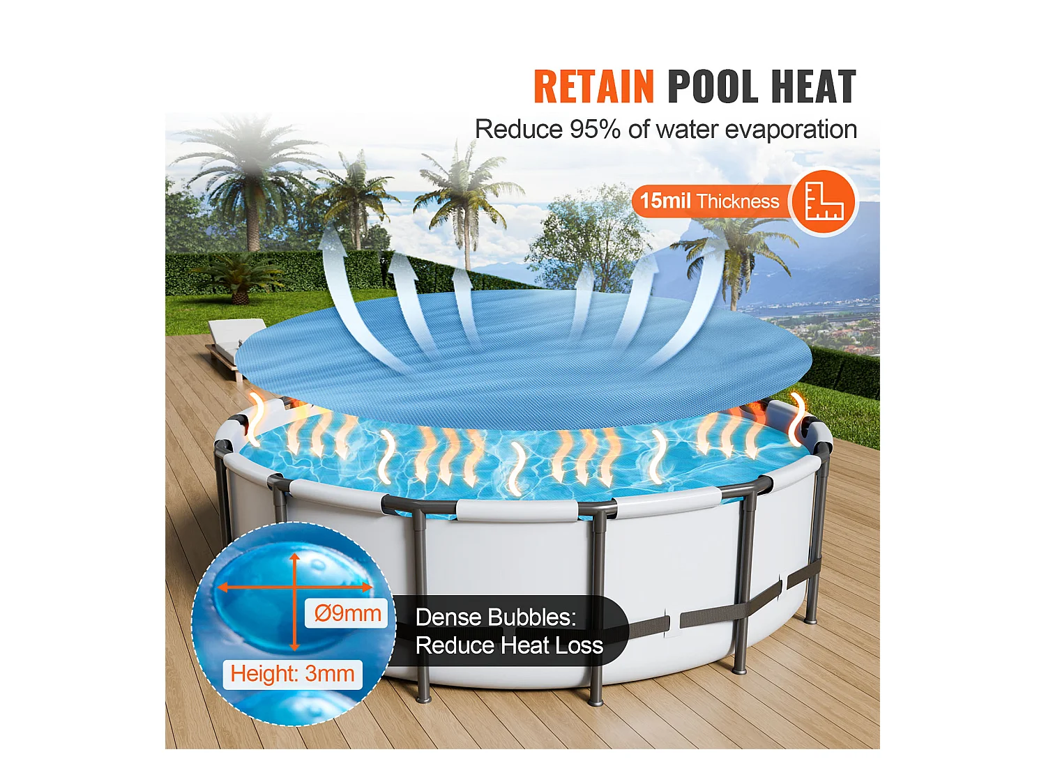 Couverture de Piscine, SucceBuy Couverture de Piscine Solaire Φ305 cm Ronde pour Piscines