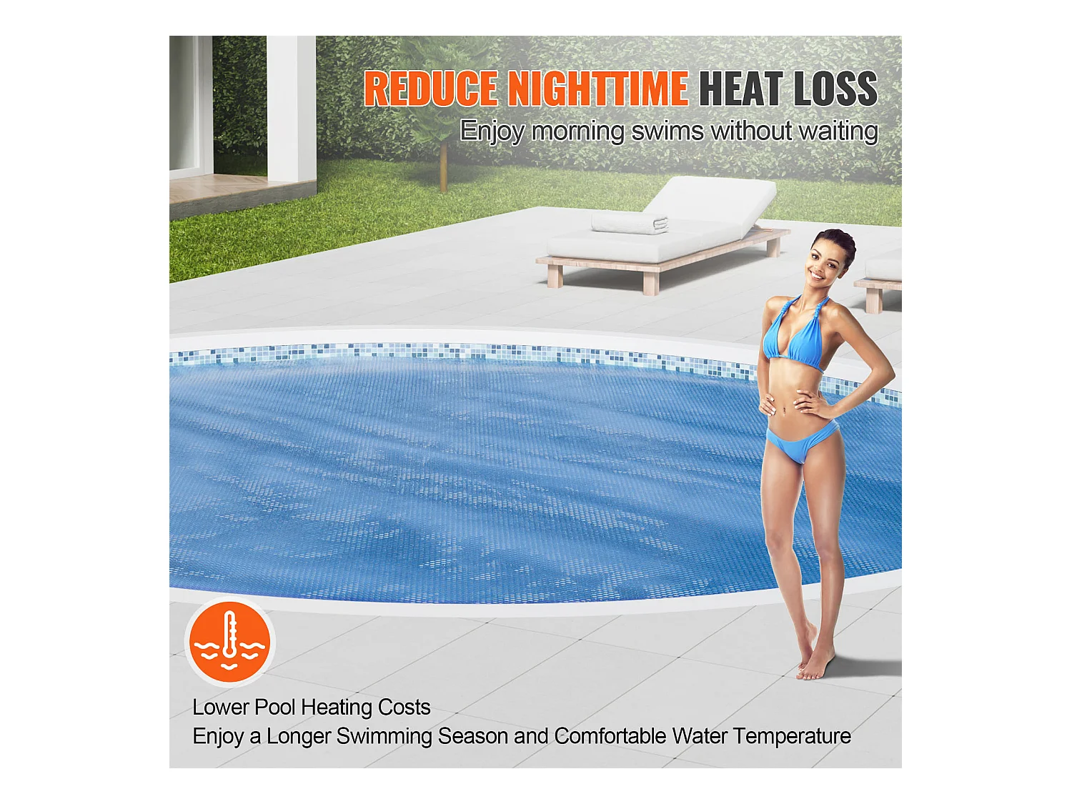 Couverture de Piscine, SucceBuy Couverture de Piscine Solaire Φ305 cm Ronde pour Piscines