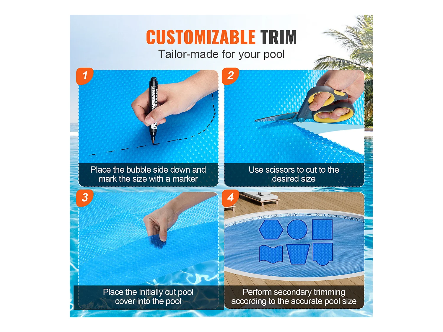 Couverture de Piscine, SucceBuy Couverture de Piscine Solaire Φ305 cm Ronde pour Piscines