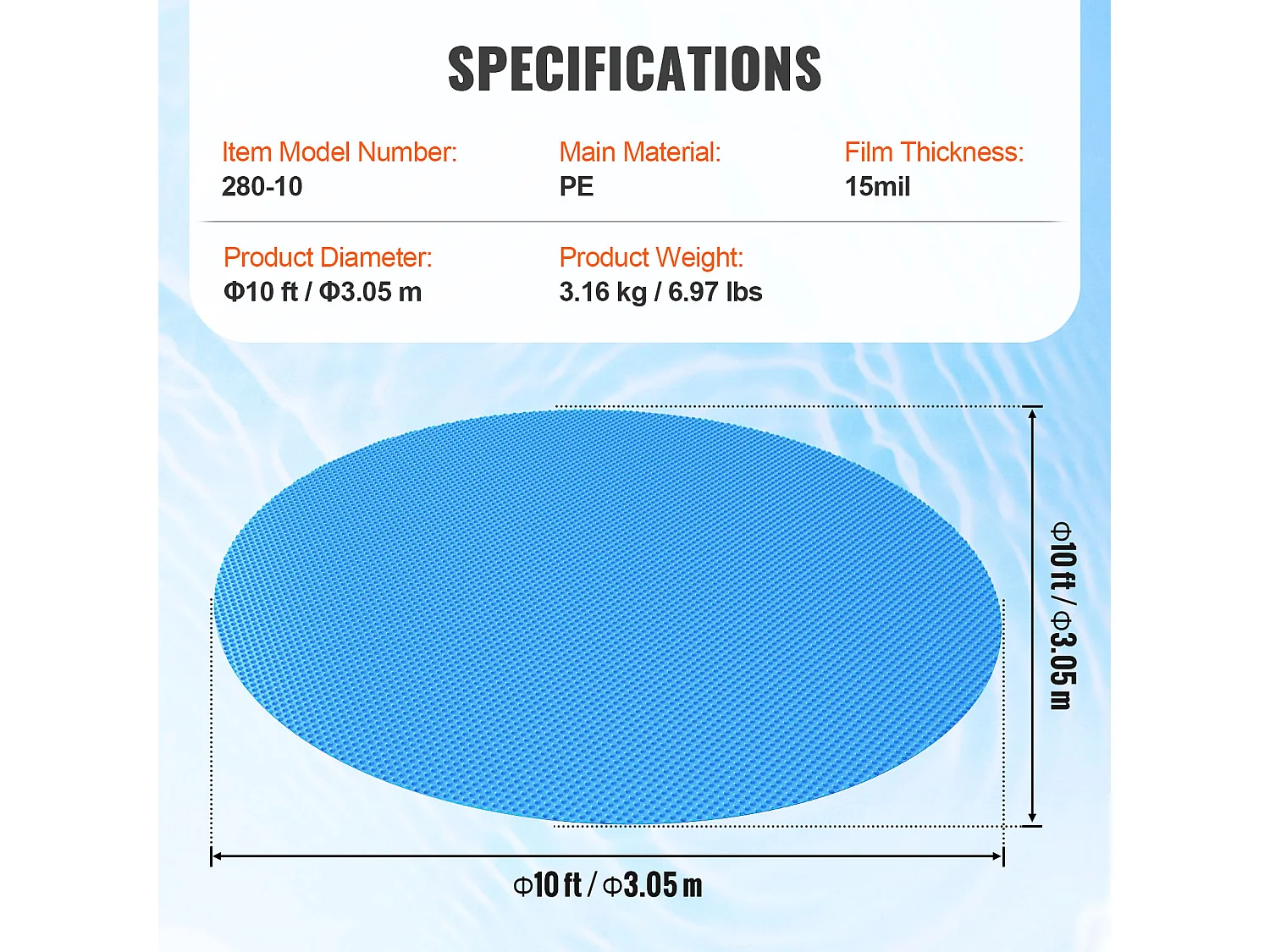 Couverture de Piscine, SucceBuy Couverture de Piscine Solaire Φ305 cm Ronde pour Piscines