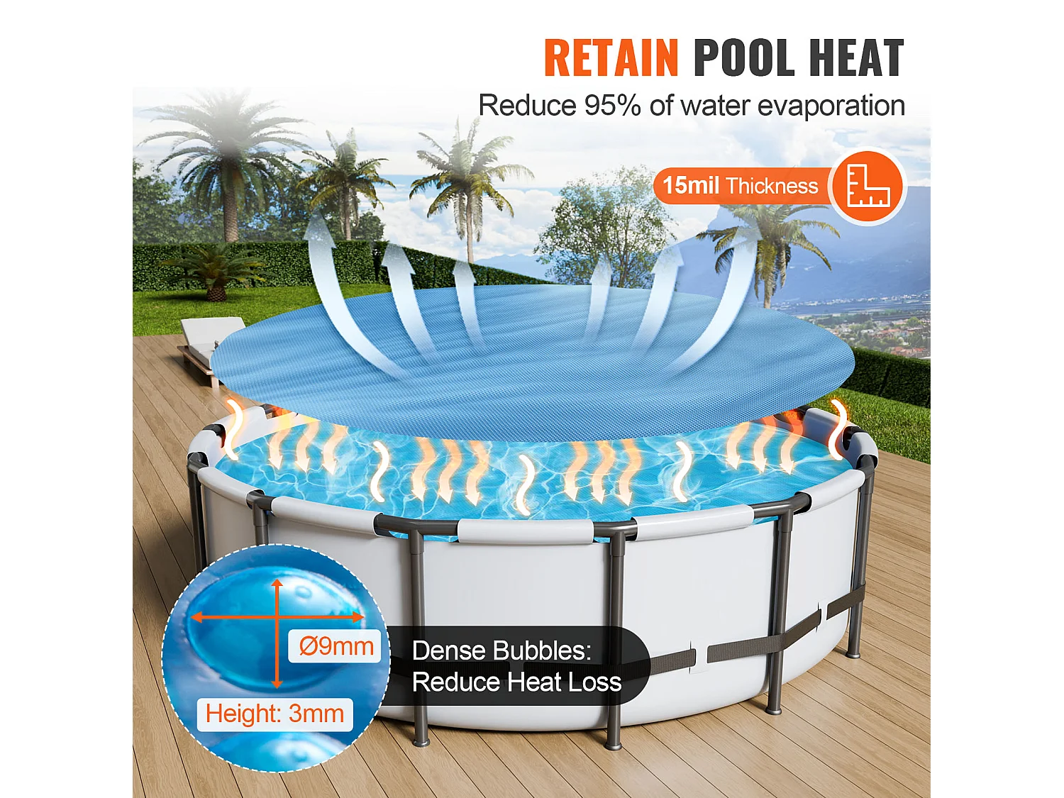 Couverture de Piscine, SucceBuy Couverture de Piscine Solaire Φ305 cm Ronde pour Piscines