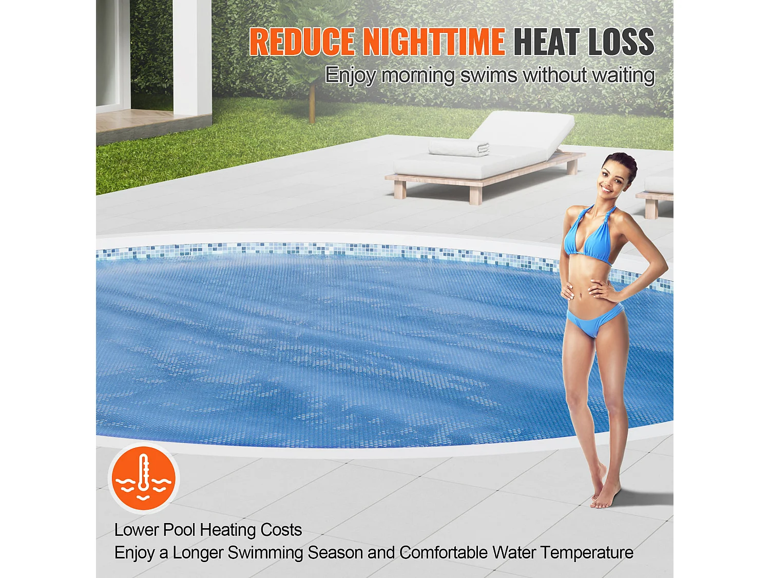 Couverture de Piscine, SucceBuy Couverture de Piscine Solaire Φ305 cm Ronde pour Piscines